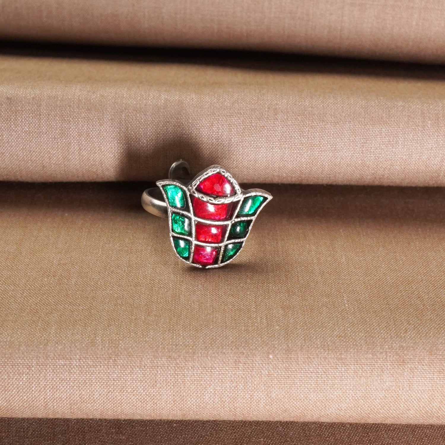 Adjustable Silver Kundan Ring