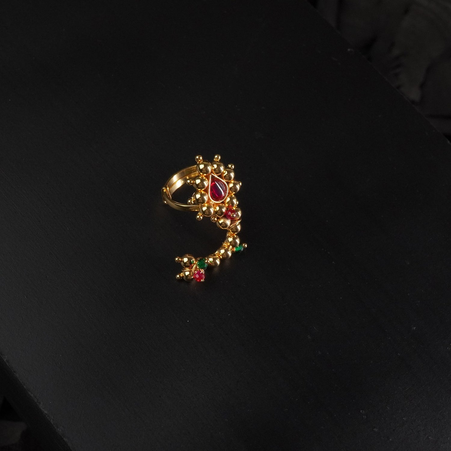 Gold Plated Adjustable Silver Nath Ring