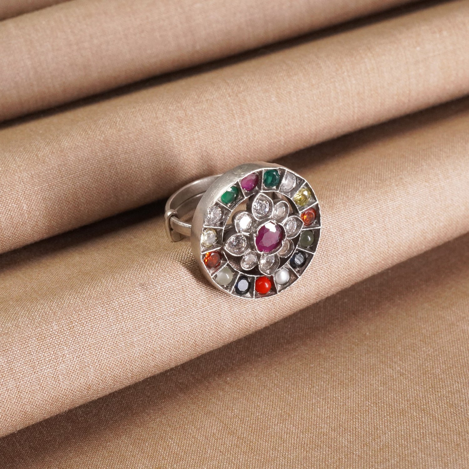 Adjustable Silver Navratna Ring
