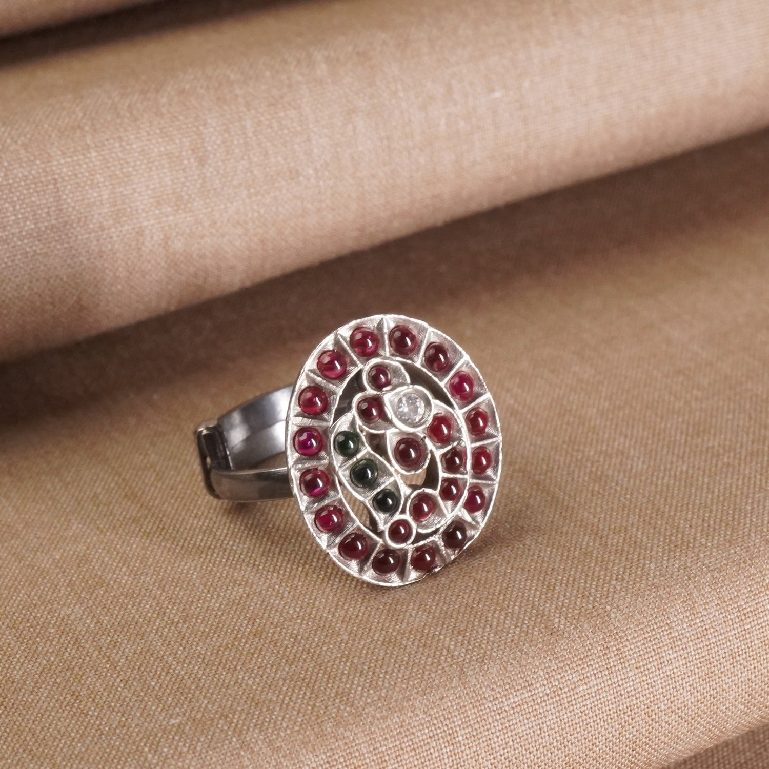 Adjustable Silver Peacock Ring Design