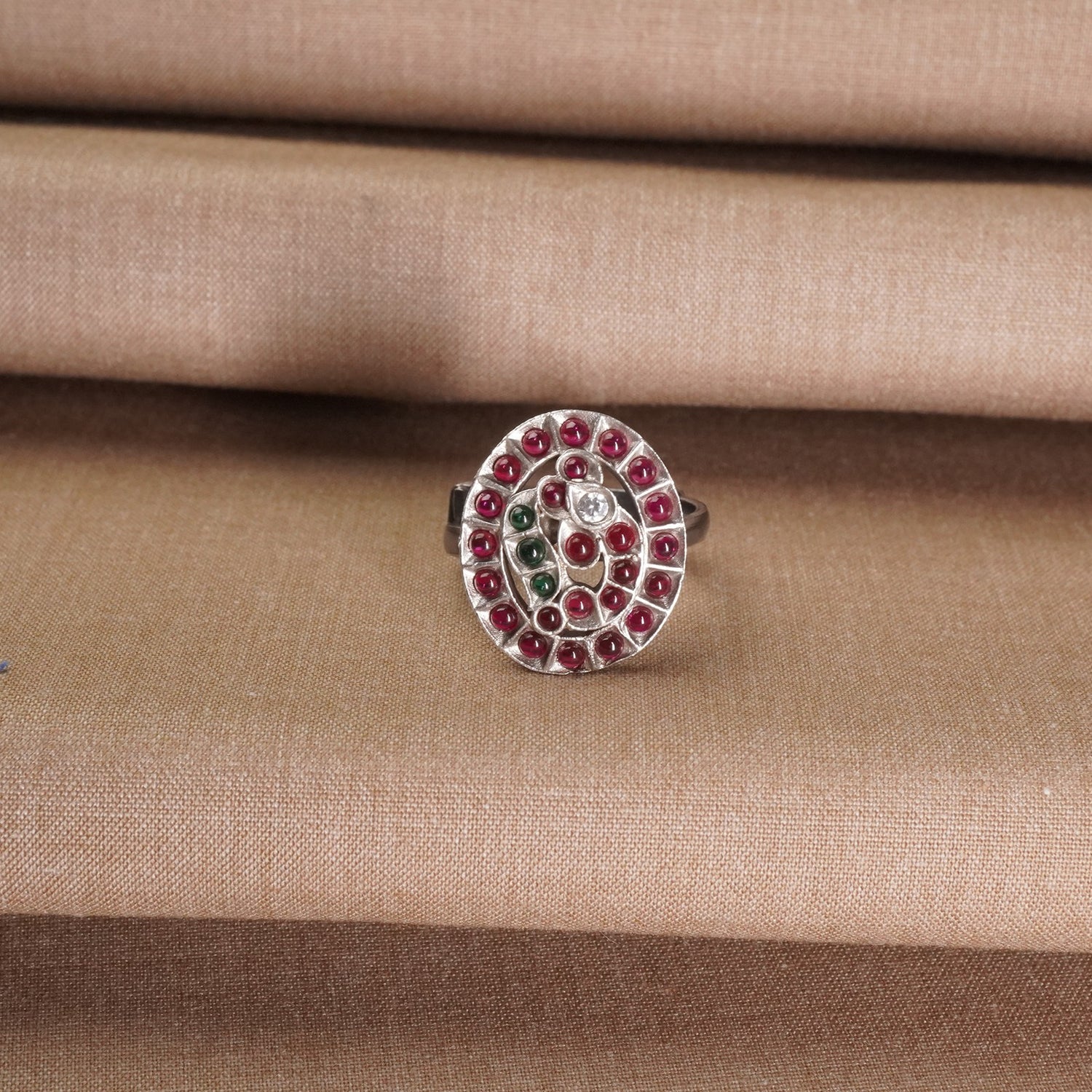 Adjustable Silver Peacock Ring Design