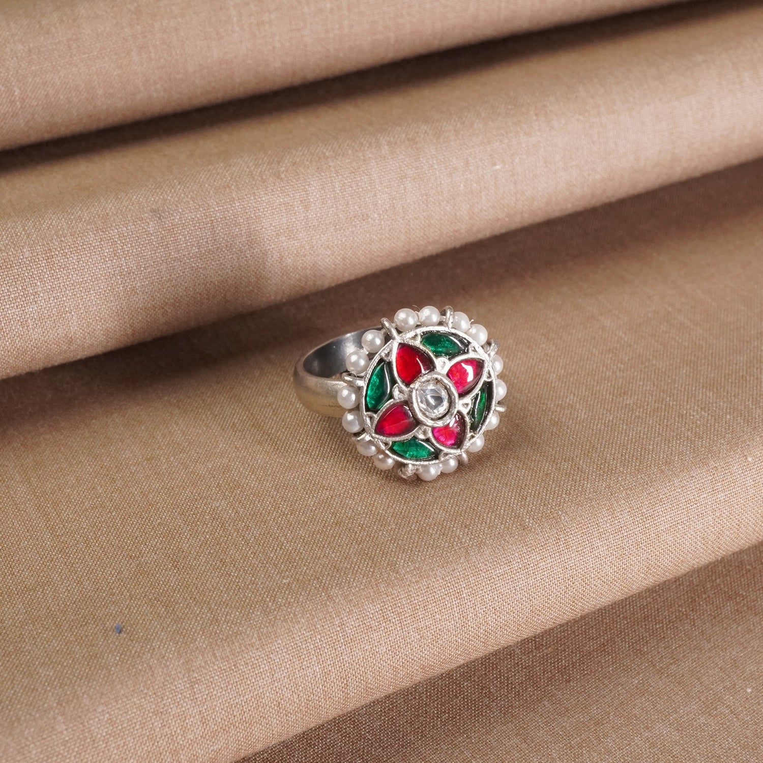 Adjustable Silver Pearl Ring