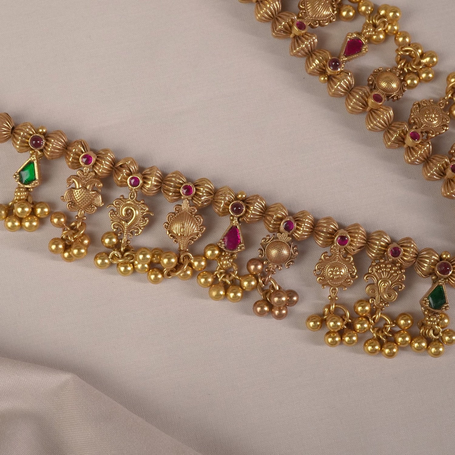 Antique Gold Plated Silver Kolhapuri Saaj with Jadau Kundan pendant