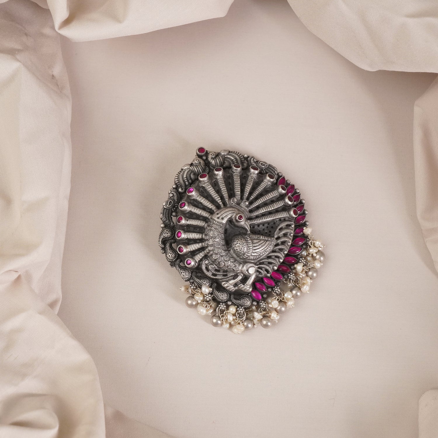 Silver Nakshi Peacock Pendant