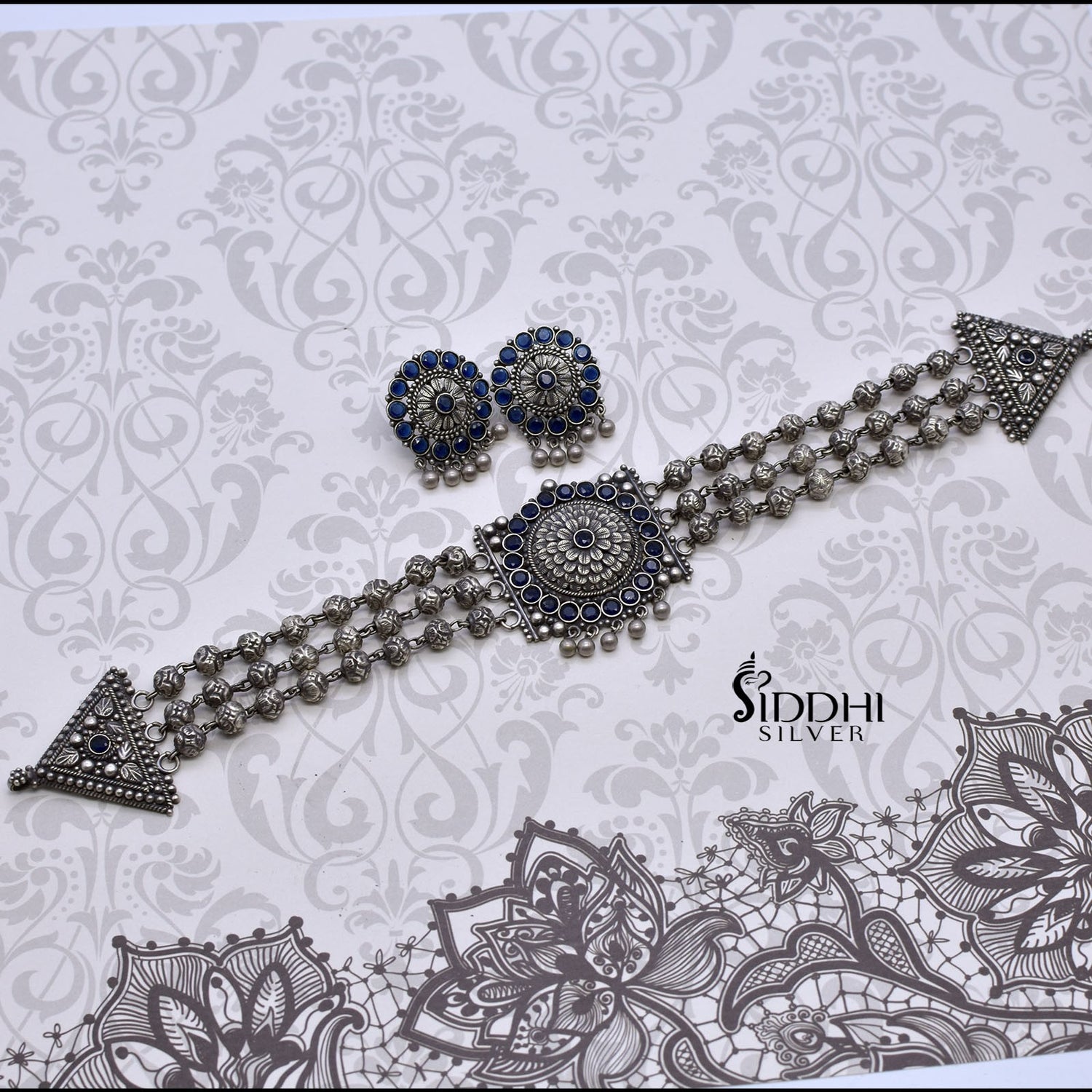 Choker haar blue chokda flower pendal
