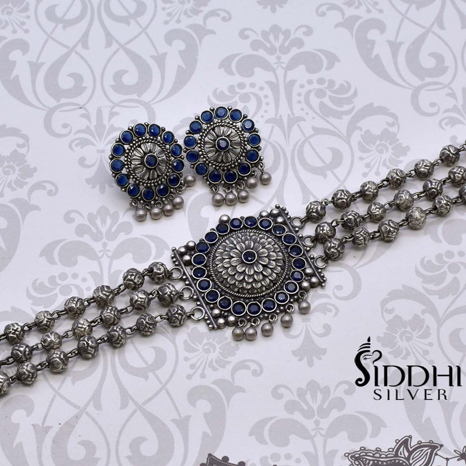 Choker haar blue chokda flower pendal