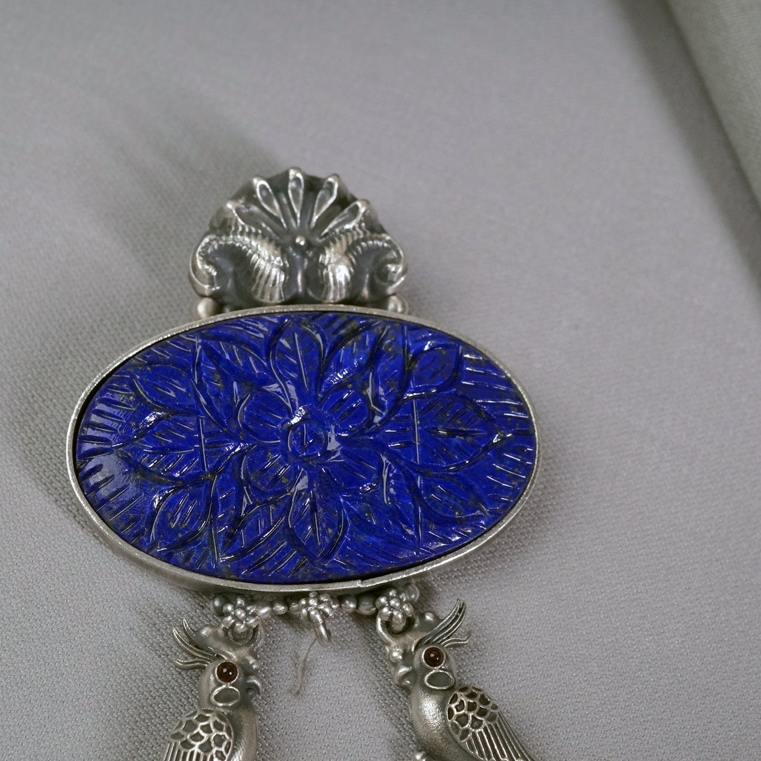 Silver Purple Carving Stone Pendant