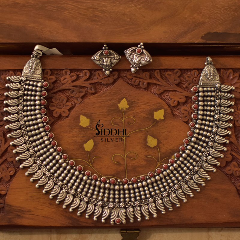 925 silver coral chatai necklace