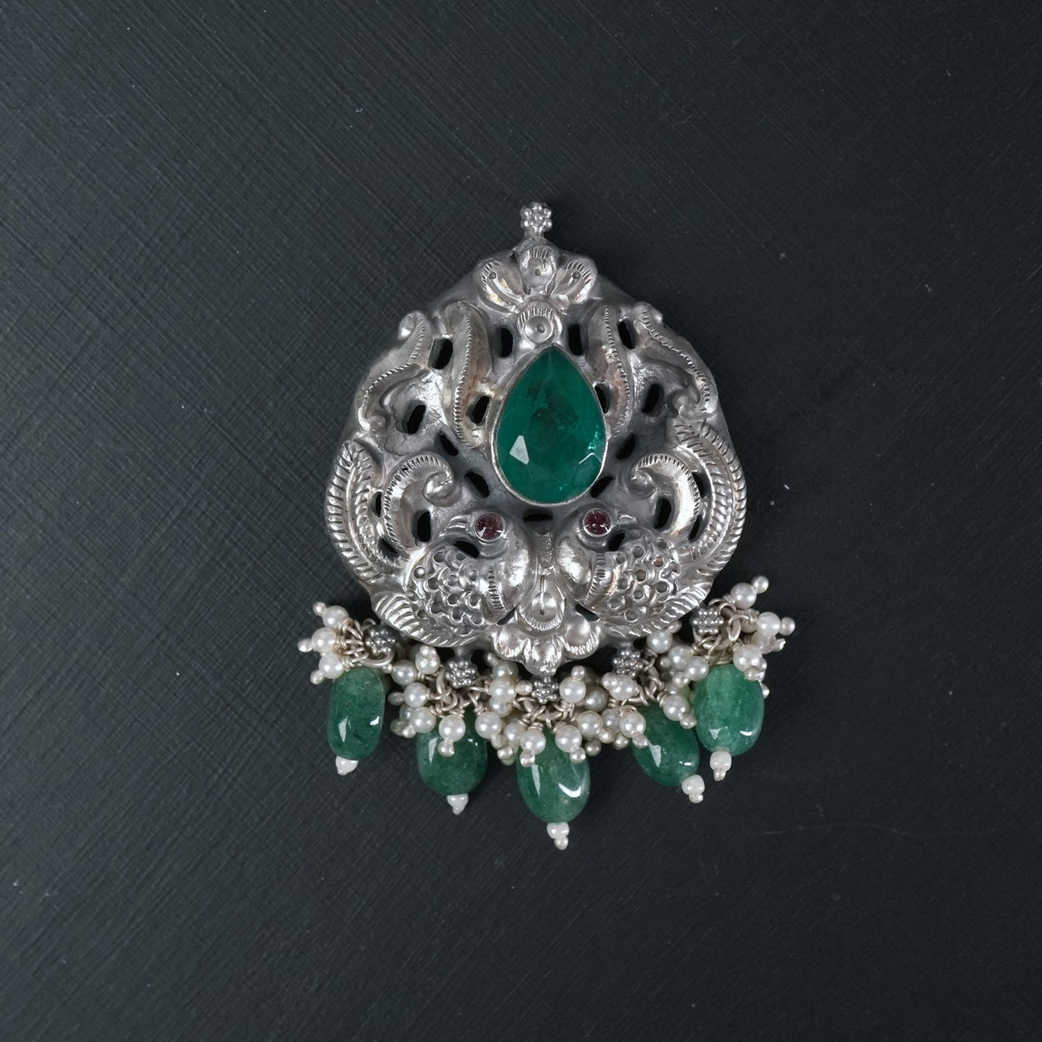 Silver Green Emrald Peacock Pendant