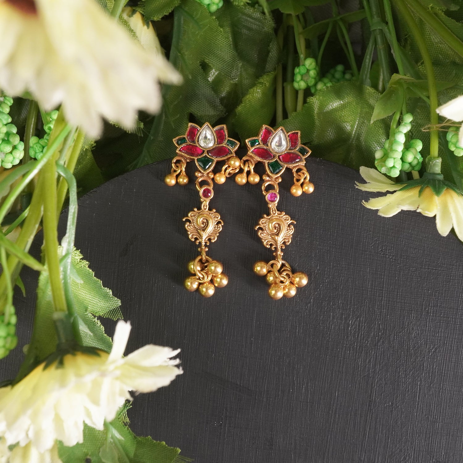 Gold Plated Kamal Kundan Saaj Earrings