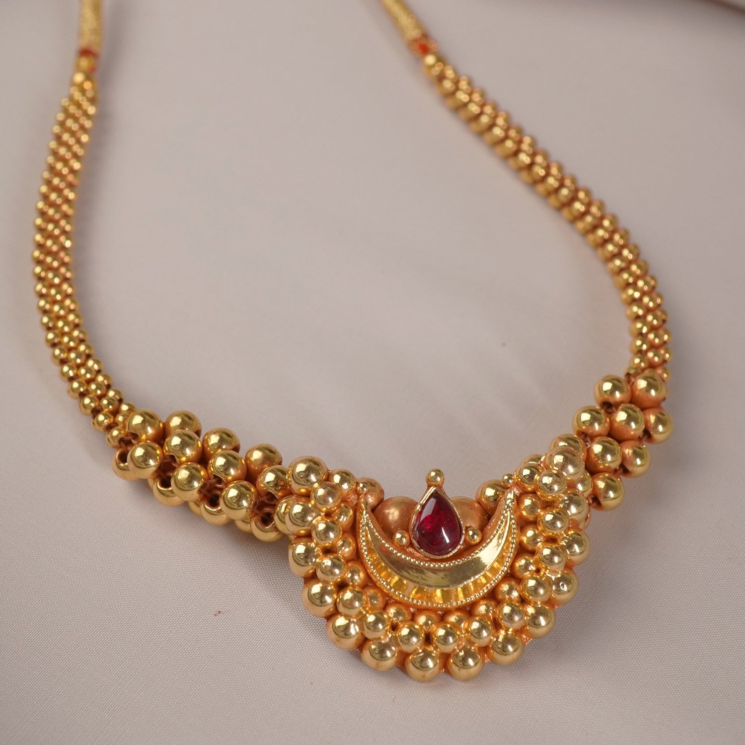 Gheru Finish Silver Kolhapuri Gatta Thushi Chandrakor Pendant