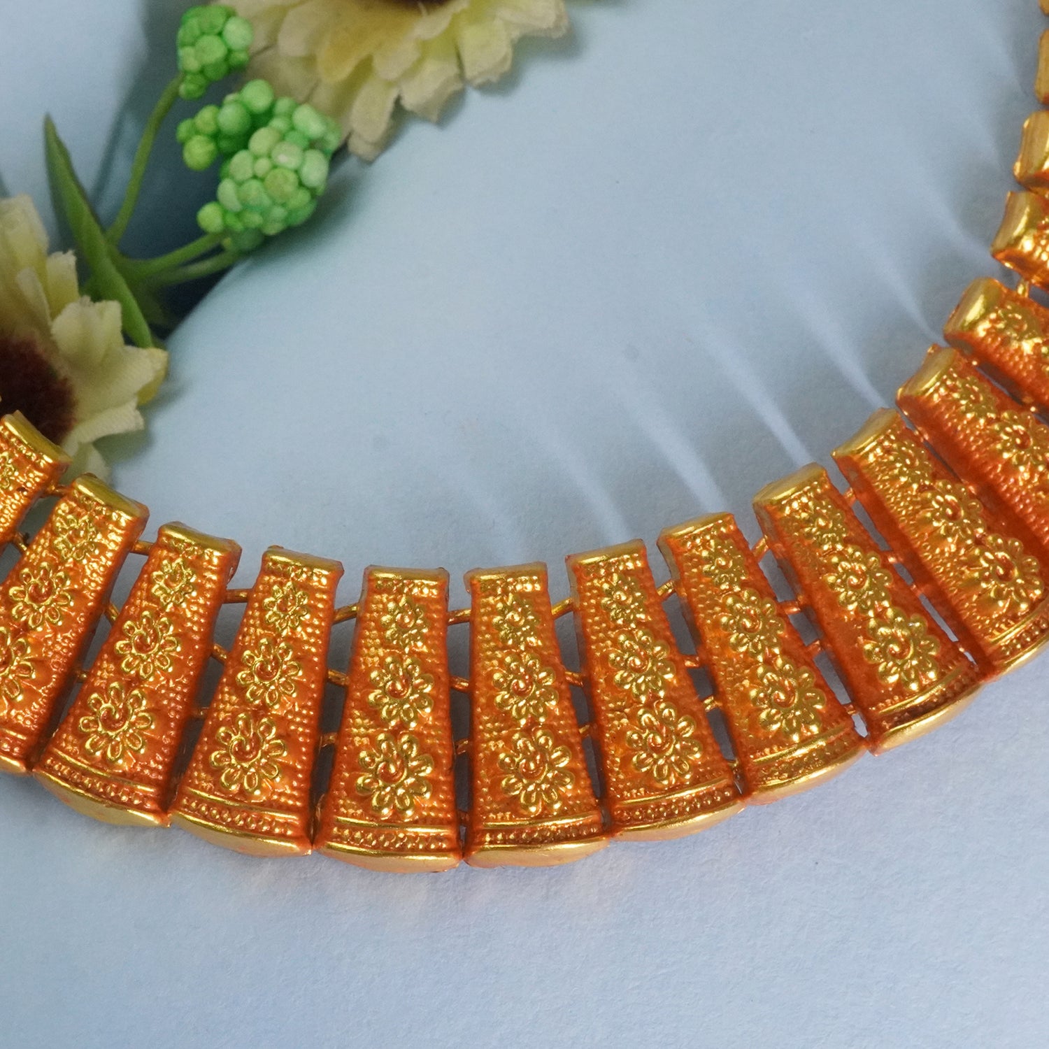 Pure Silver Gheru Finish Gold Plated Tribal Necklace