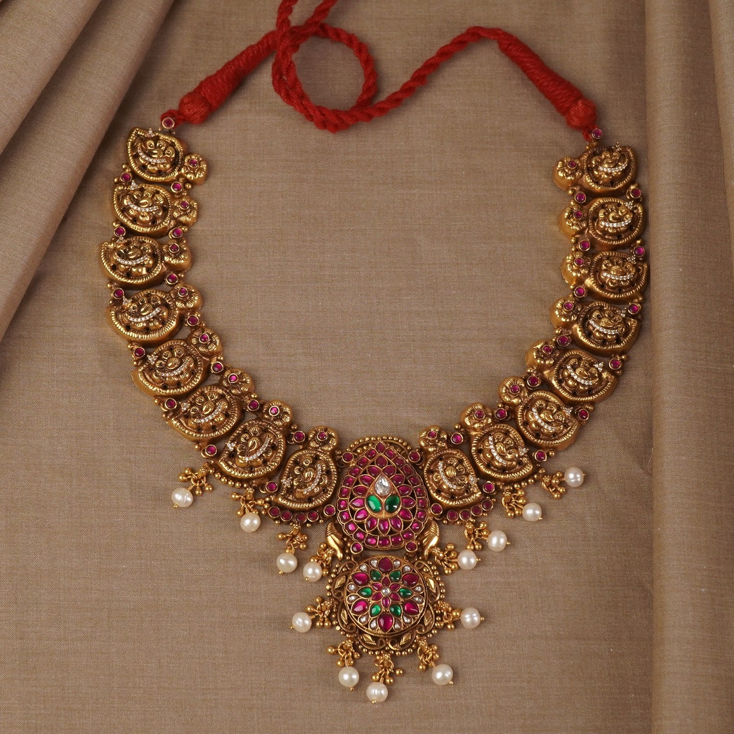 Gold Plated Nagas Nakshi Silver Necklace