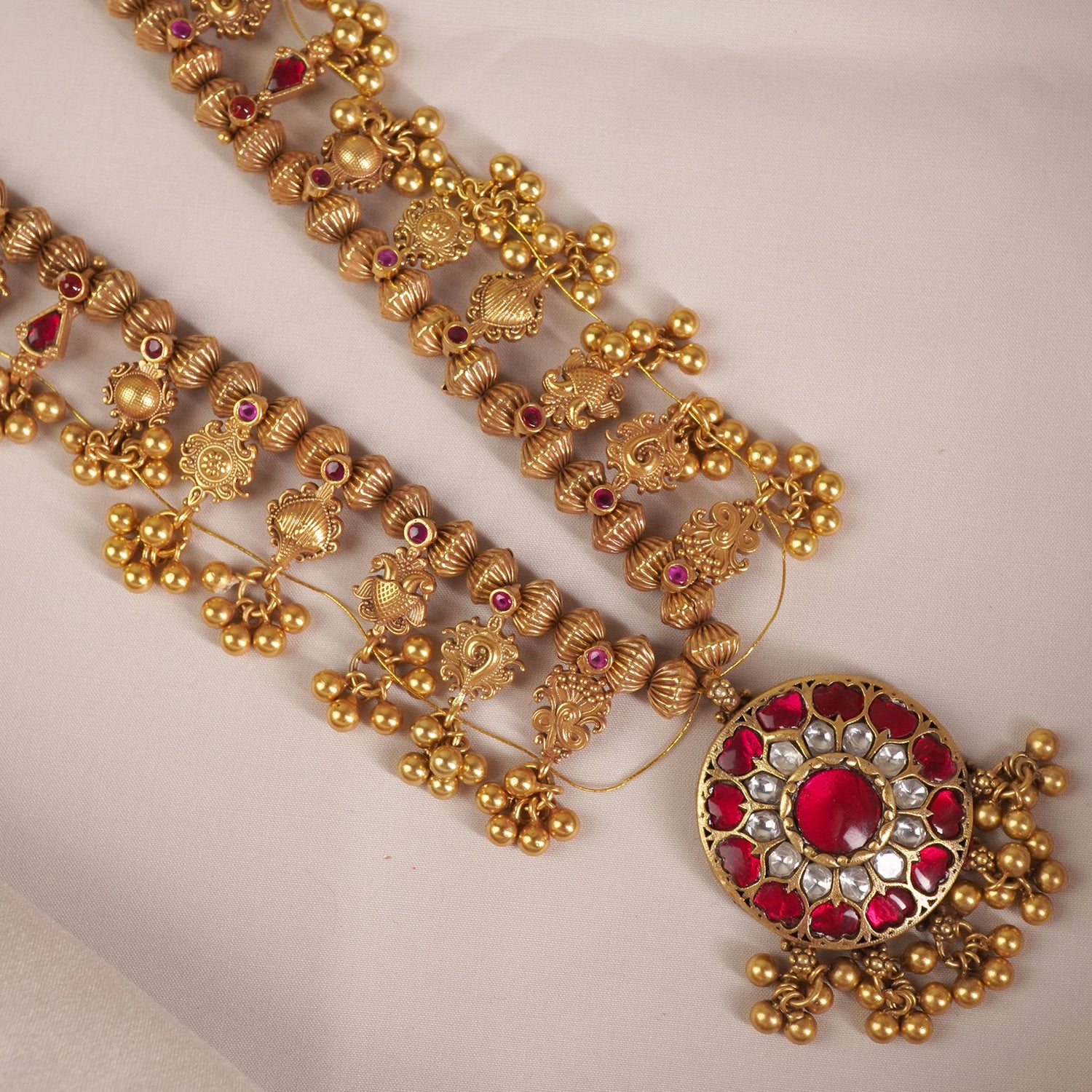 Antique Gold Plated Silver Kolhapuri Saaj In Long Length