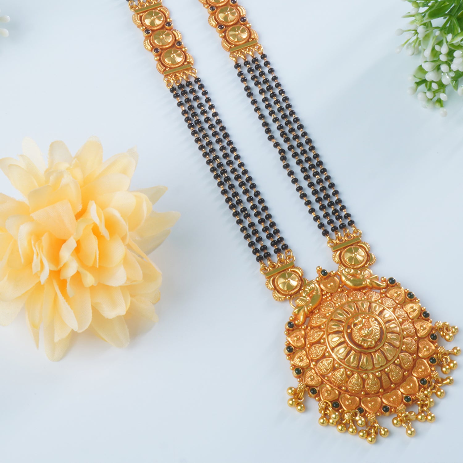 Long Gold Plated Silver Chain Mangalsutra With Gold Look-a-like Silver Pendant