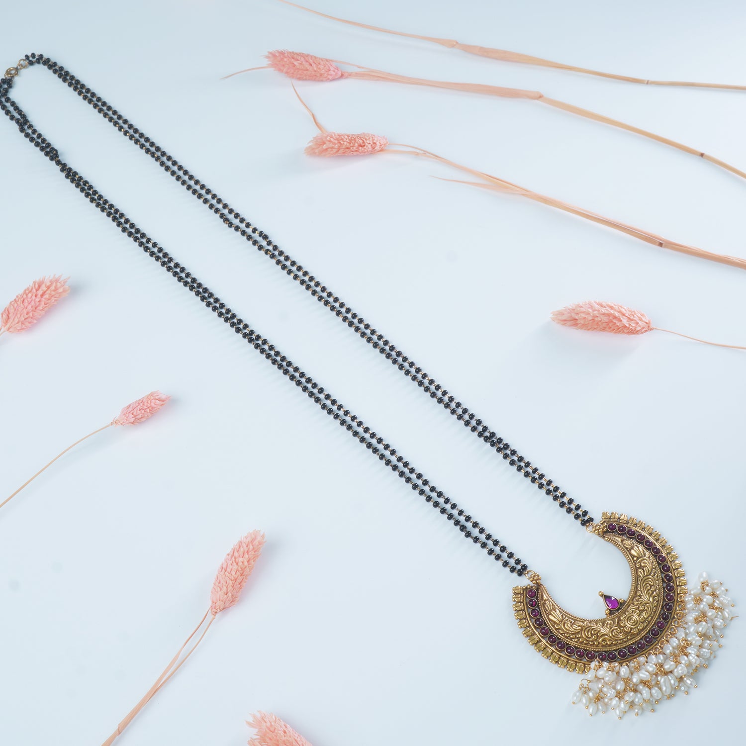 Gold Plated Silver Chain Mangalsutra With Chandrakor Pendant