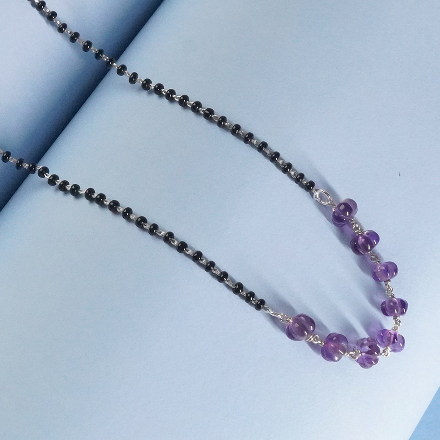 Silver Chain Mangalsutra With Small Strawberry Amethyst beads
