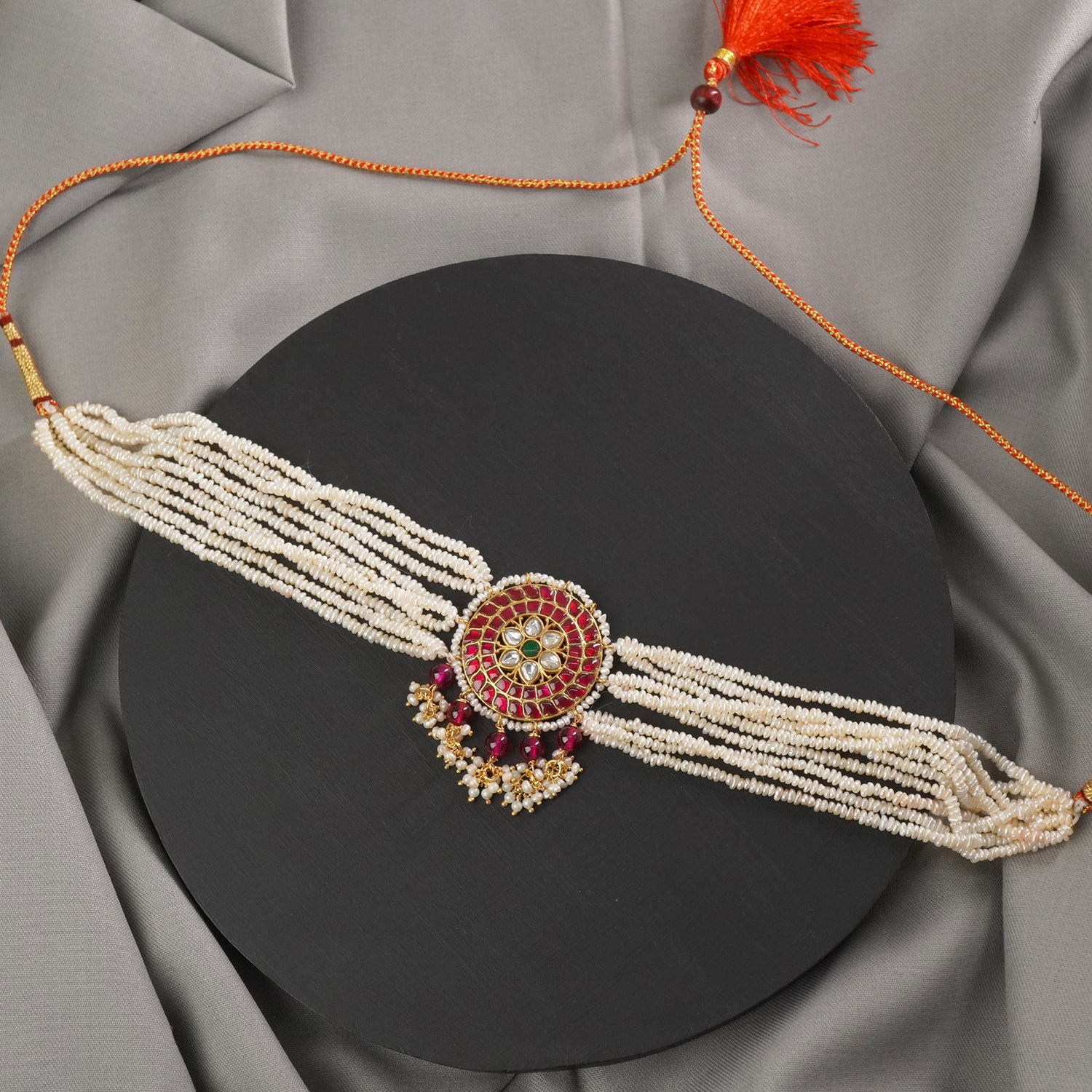Silver Pearl Kundan Choker Necklace With Pearls