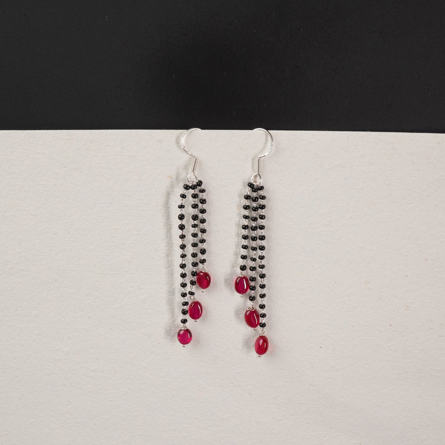 Minimal silver mangalsutra dangler earrings for women.
