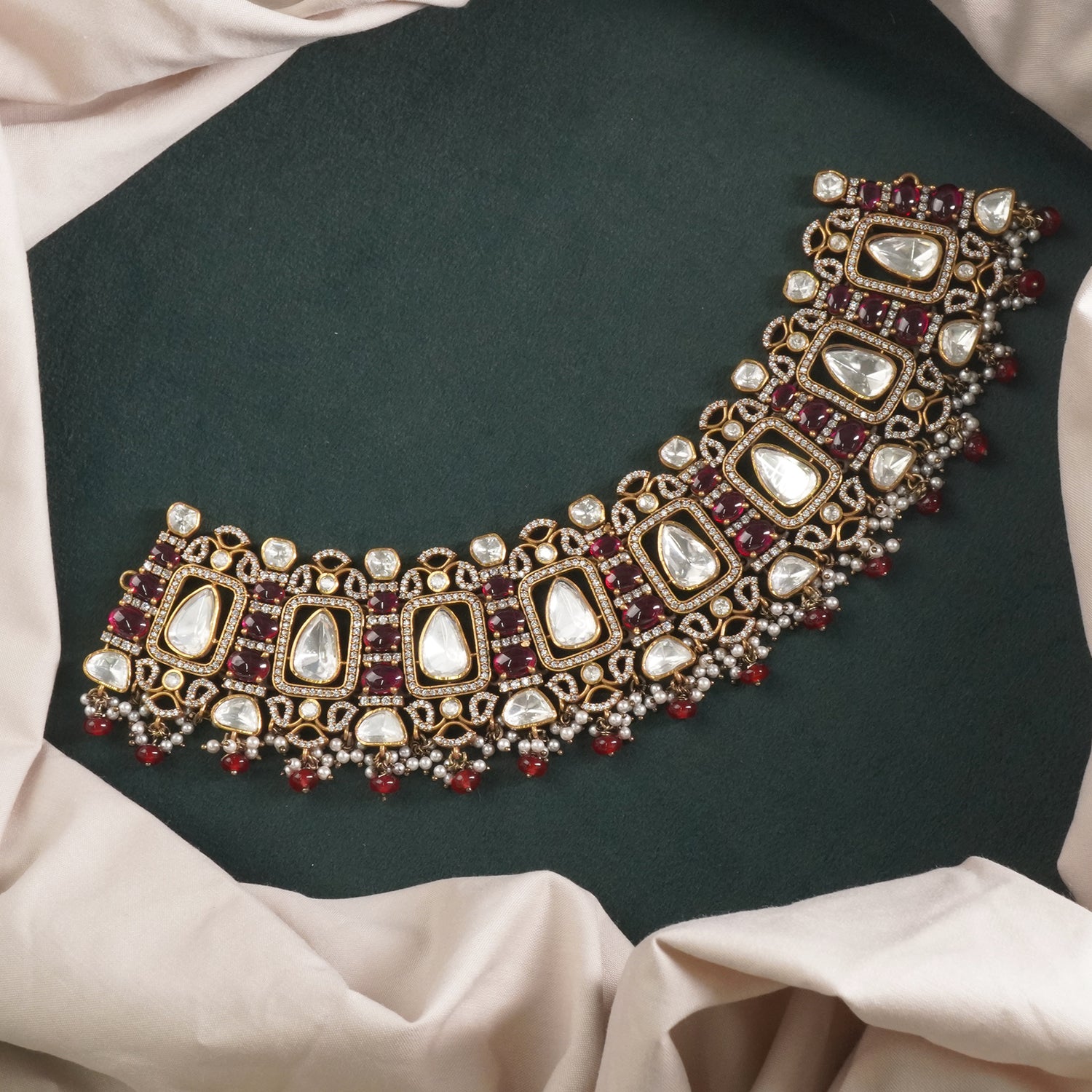 Gold Plated Silver Moissanite Polki Necklace