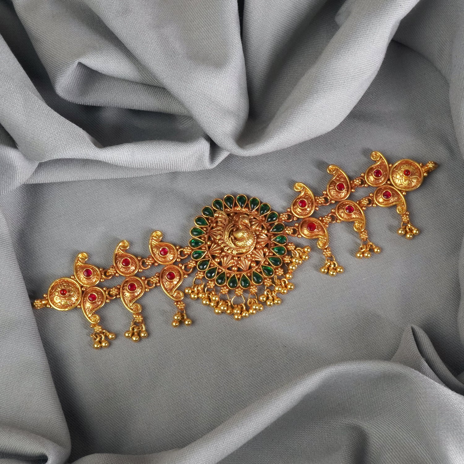 Pure Silver Matt Gheru Finish Gold Plated Peacock Choker