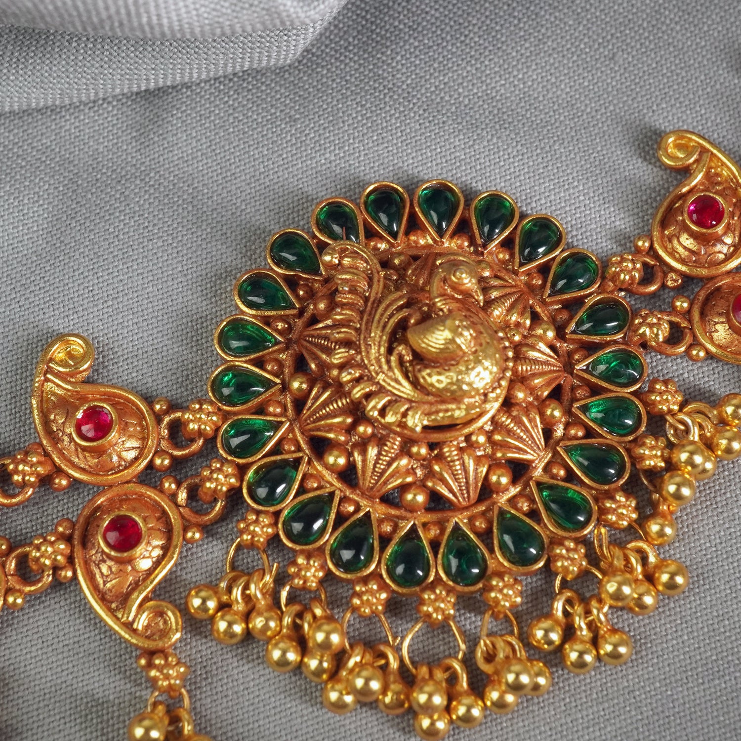 Pure Silver Matt Gheru Finish Gold Plated Peacock Choker