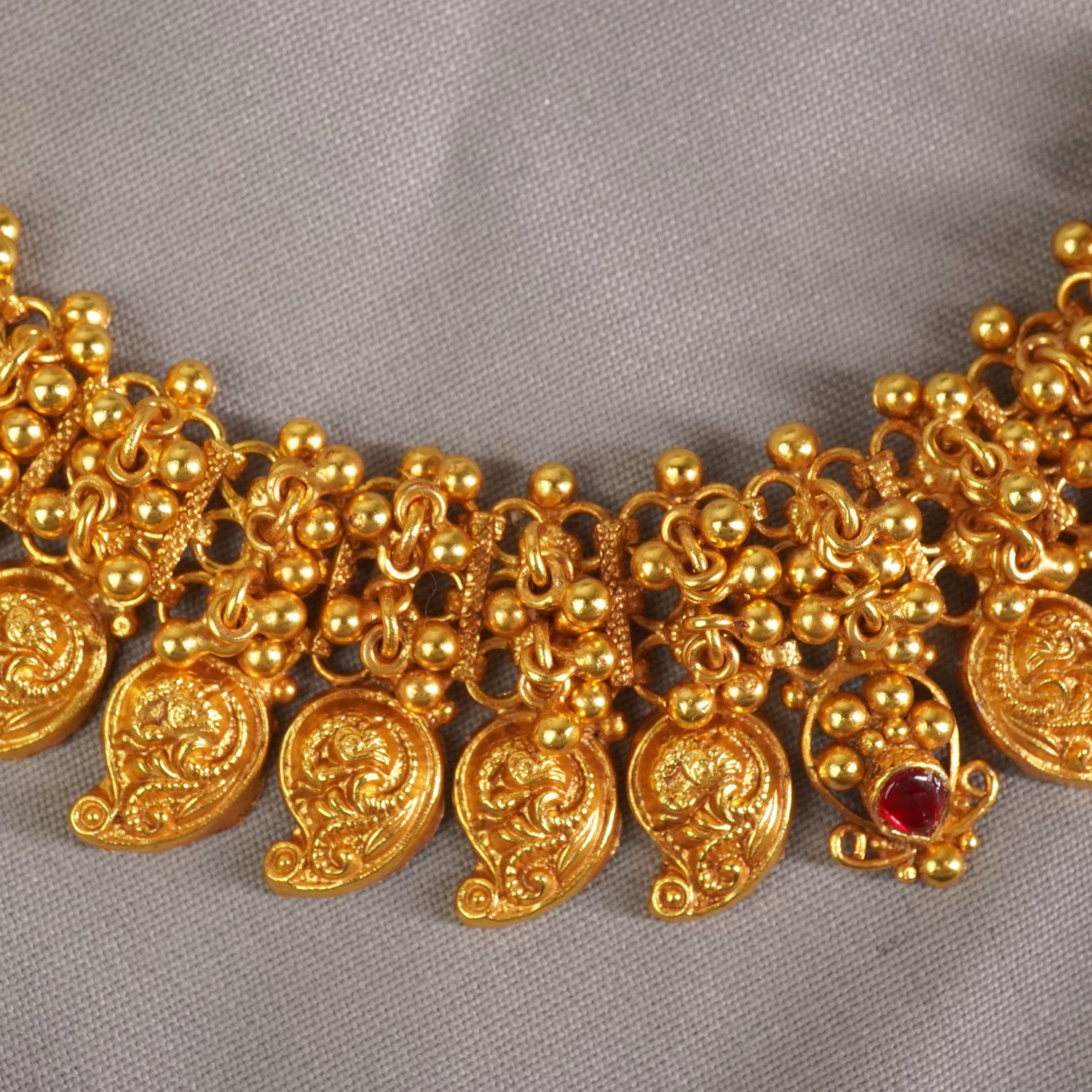 Pure Silver Matt Gheru Finish Gold Plated Ghungroo Peacock Necklace