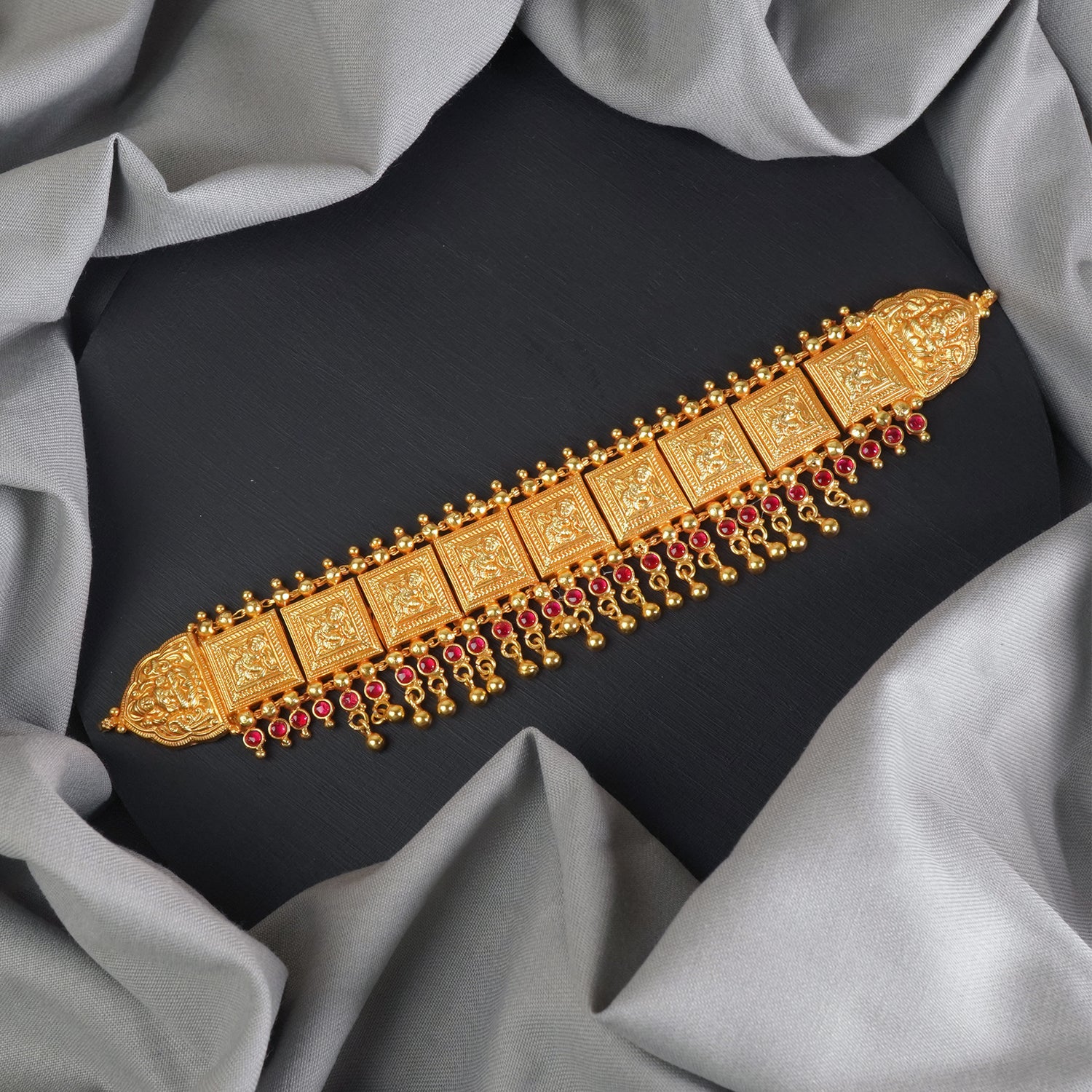 Pure Silver Gold Plated Gheru Finish Necklace Cum Choker