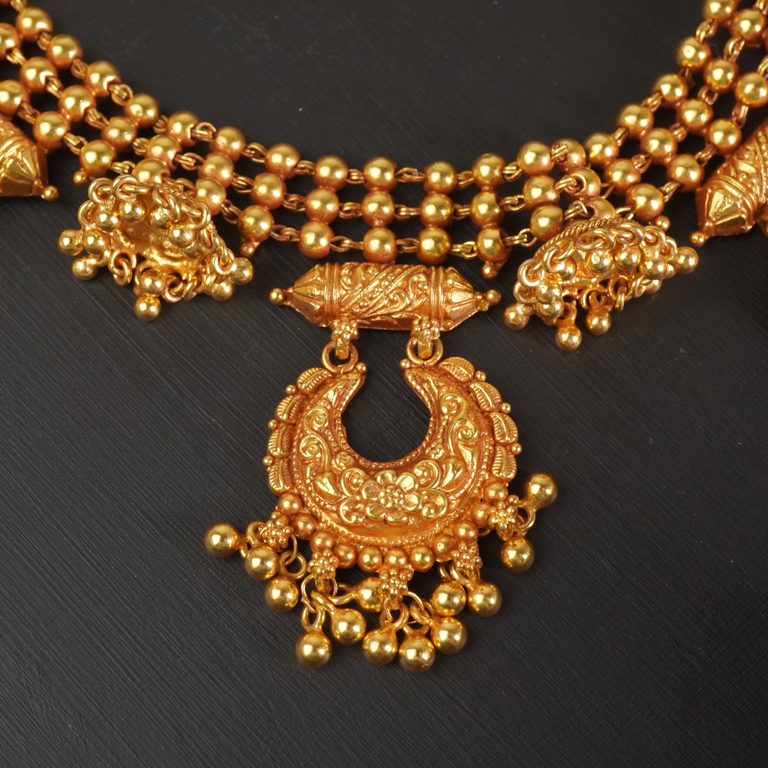 Pure Silver Gold Plated Matt Gheru Finish Necklace Chandrakor Design