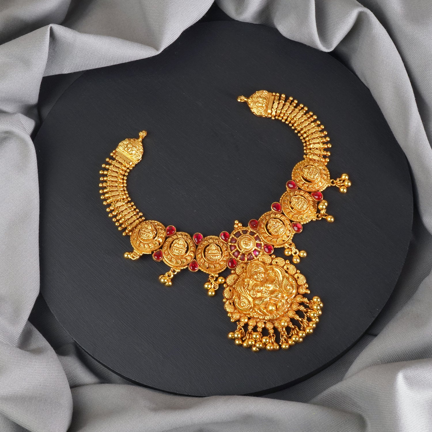Pure Silver Gold Plated Matt Gheru Finish Nagas Laxmi Necklace