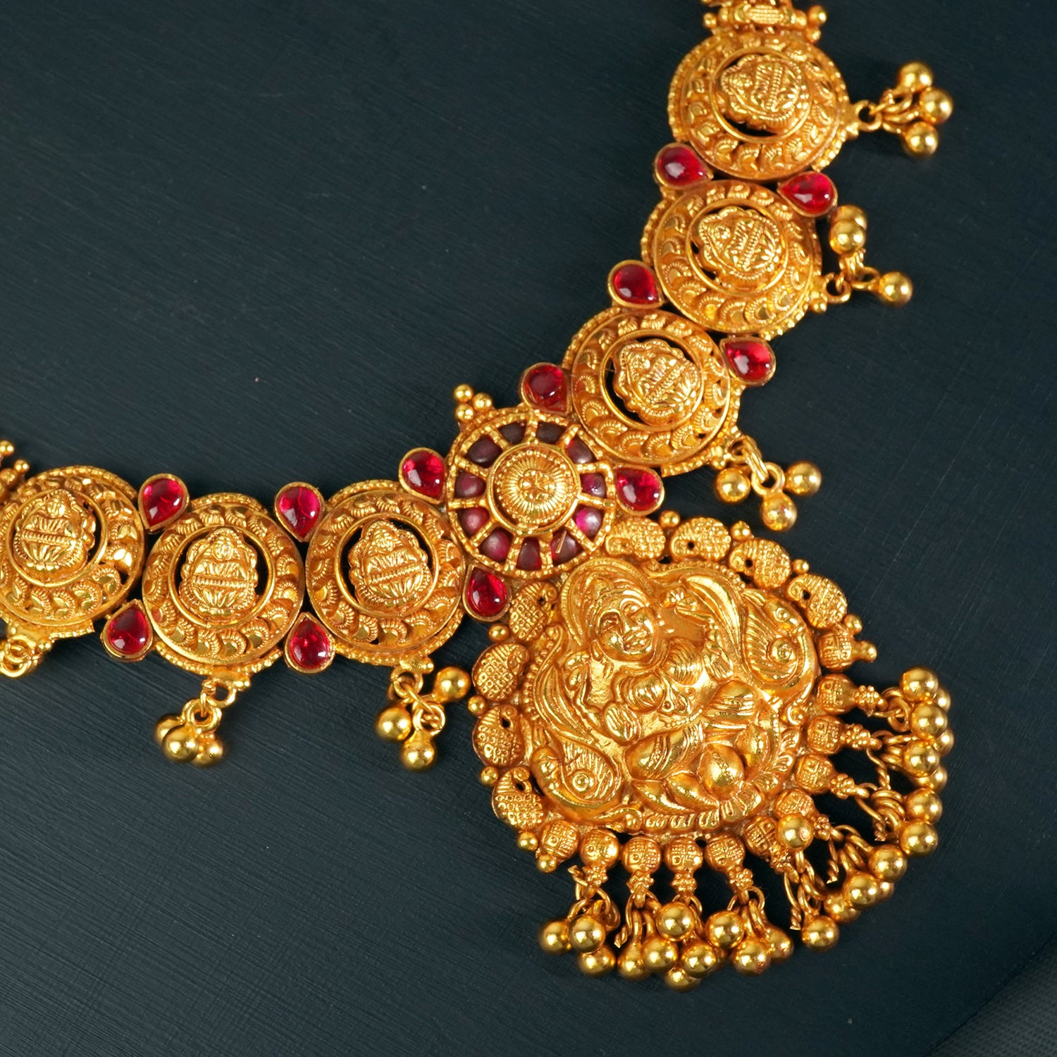 Pure Silver Gold Plated Matt Gheru Finish Nagas Laxmi Necklace