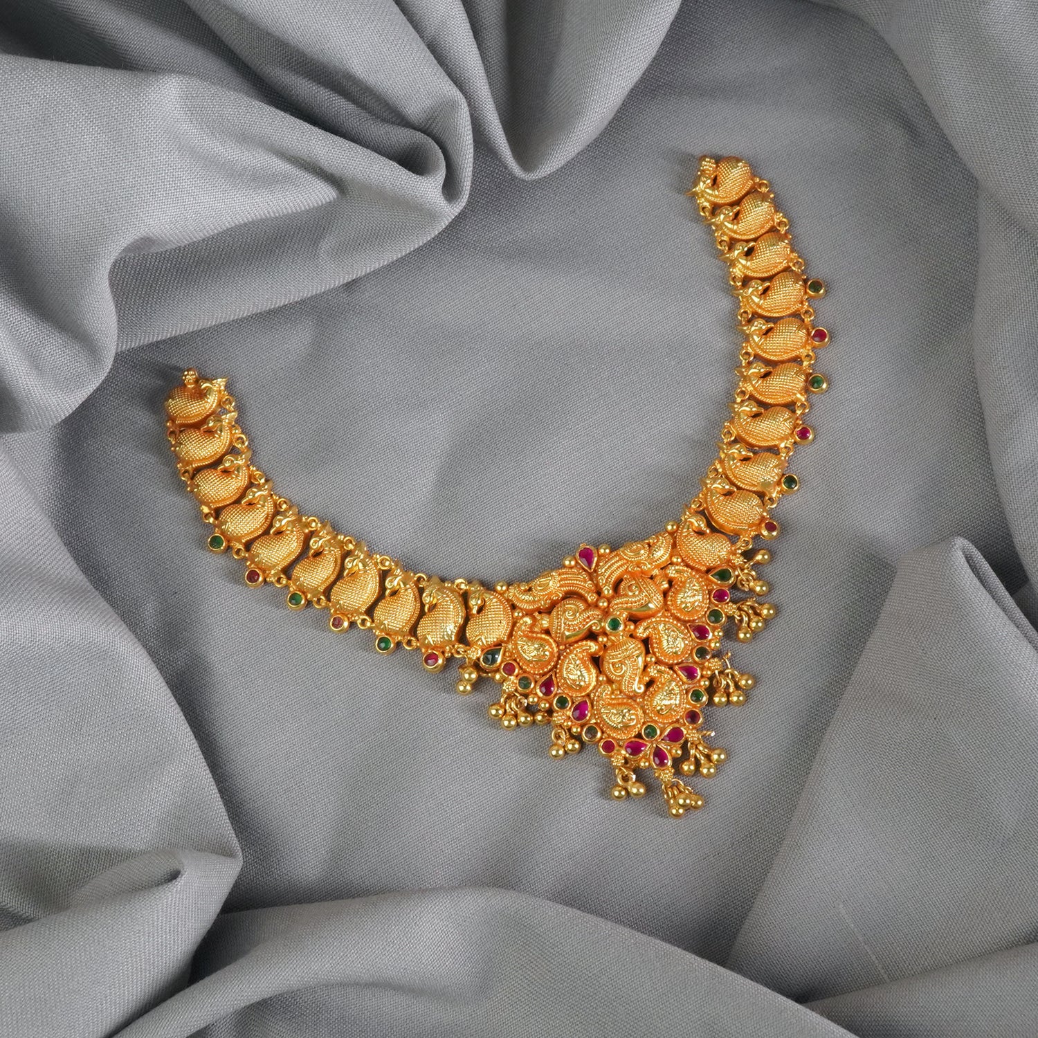 Pure Silver Gold Plated Gheru Finish Nagas Koyri Necklace