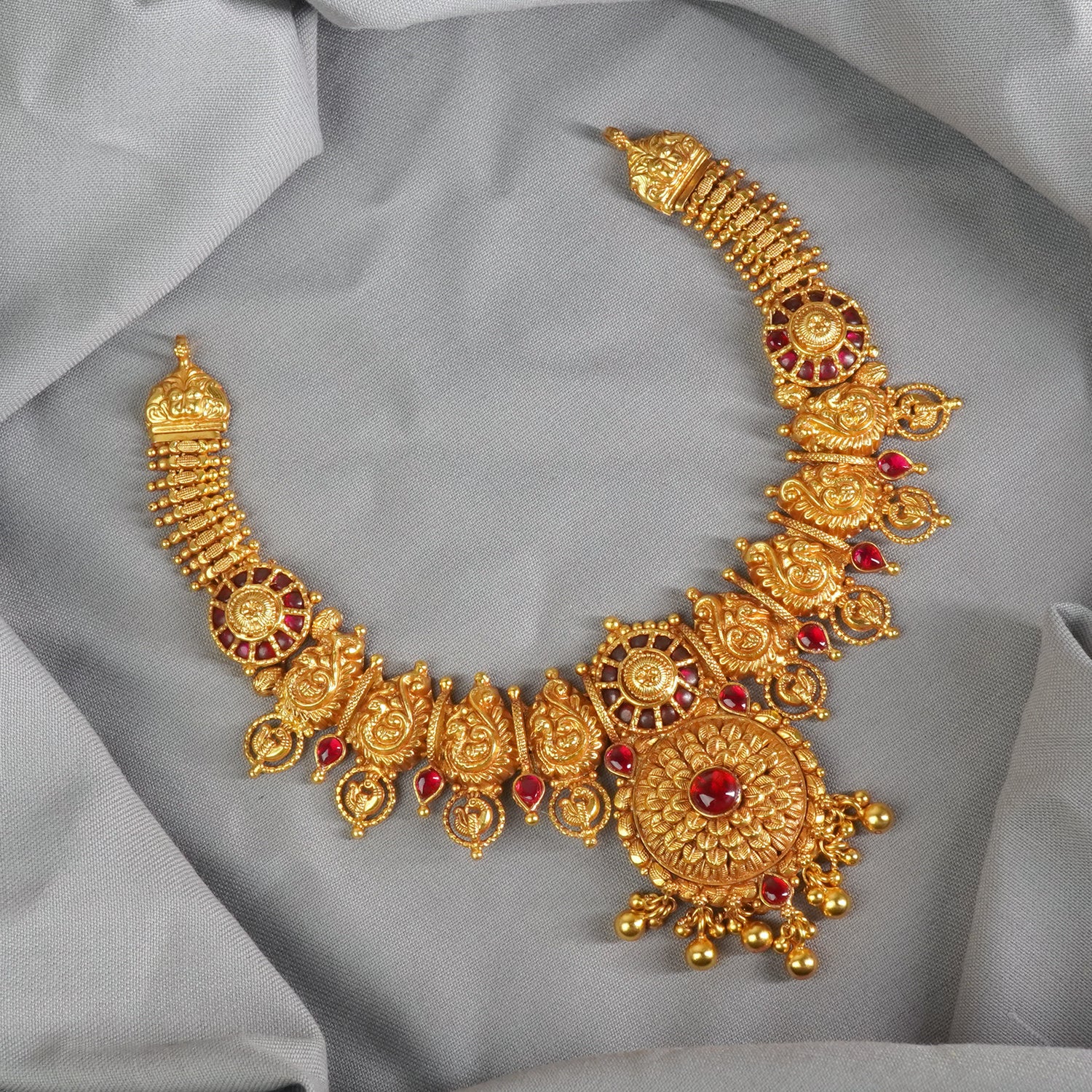 Pure Silver Matt Gheru Finish Gold Plated Nagashi Peacock Necklace