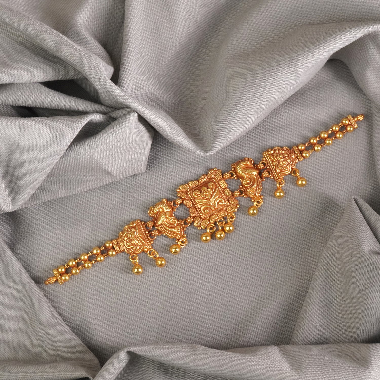 Pure Silver Matt Gheru Finish Gold Plated Chokda Chain Choker