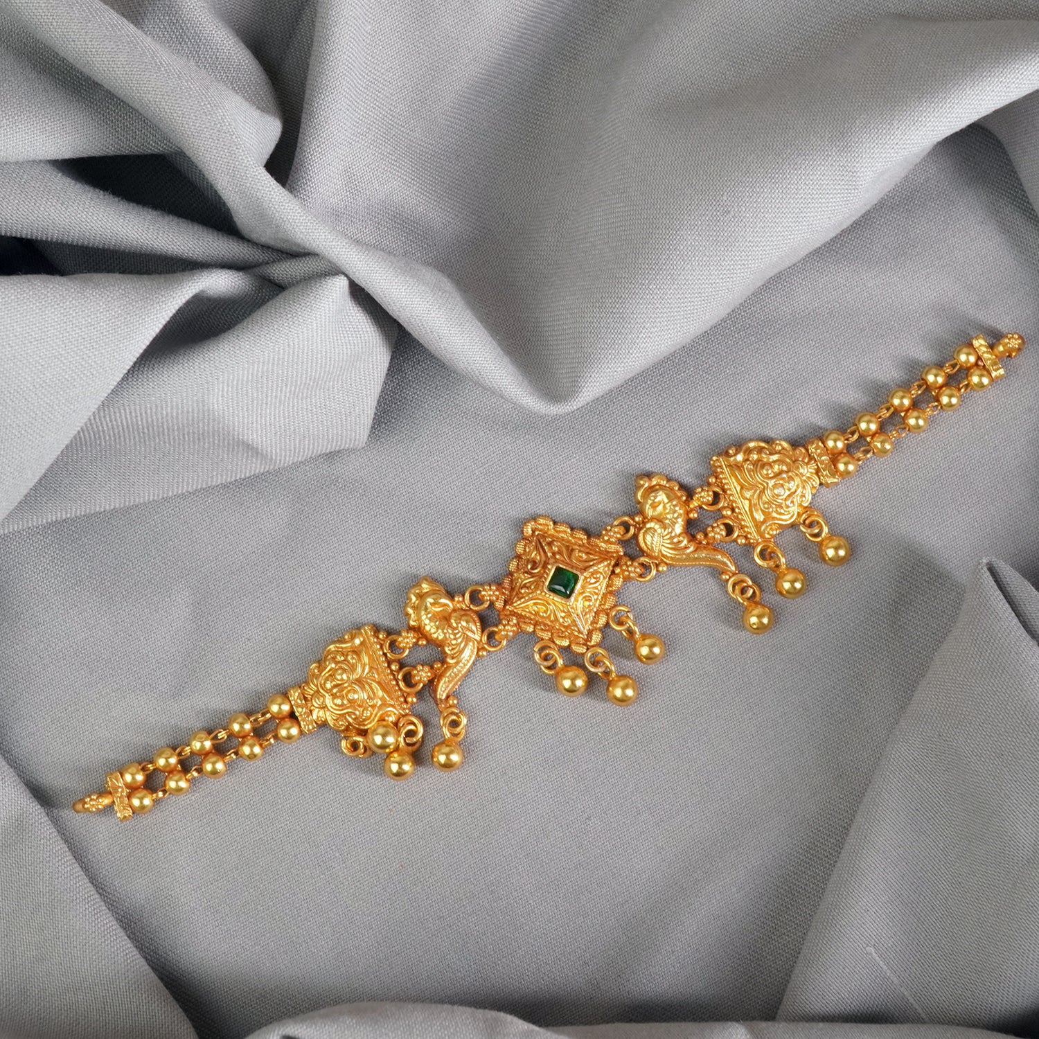 Pure Silver Matt Gheru Finish Gold Plated Chokda Chain Choker Design