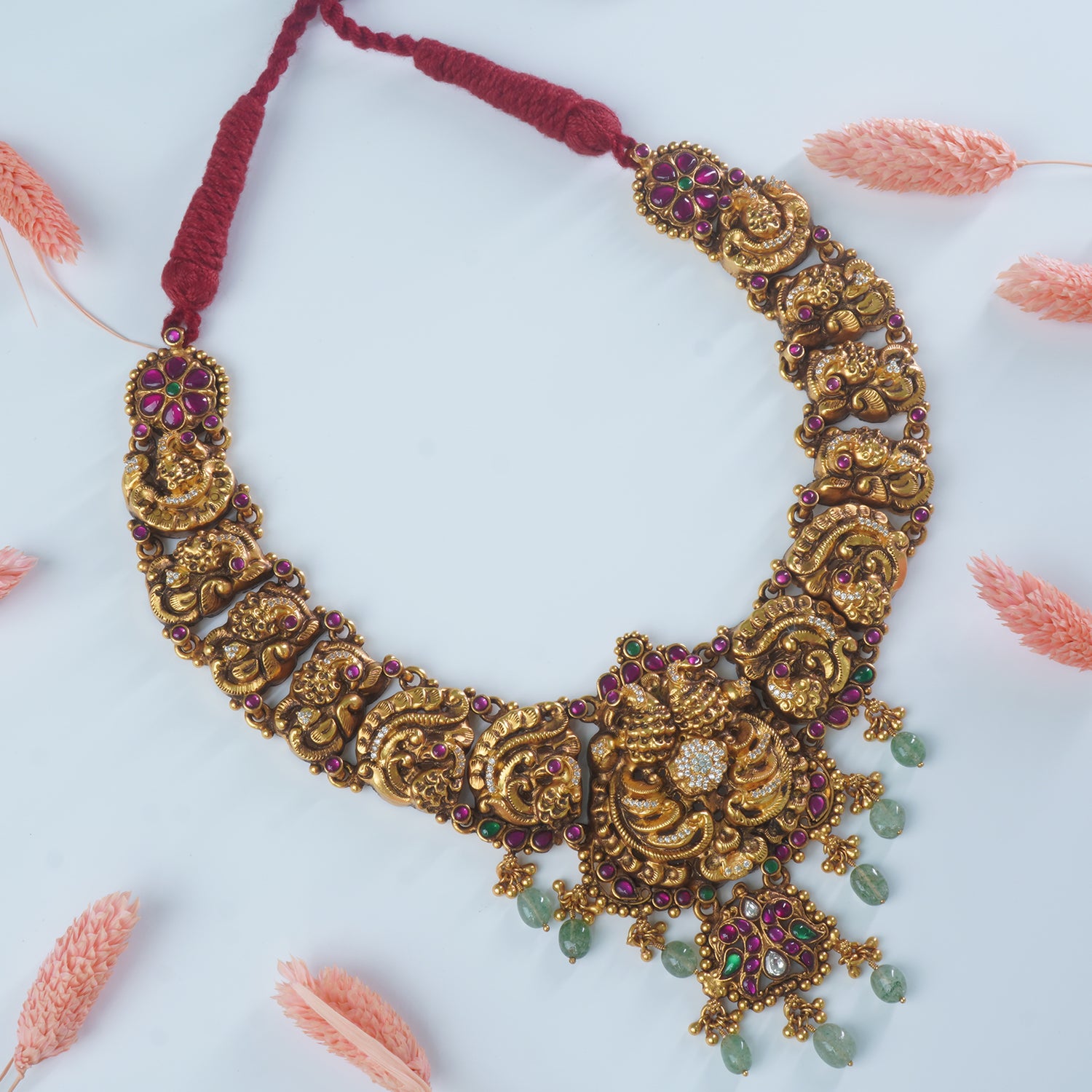 Silver Antique Gold Plated Peacock Jadau Kundan Necklace