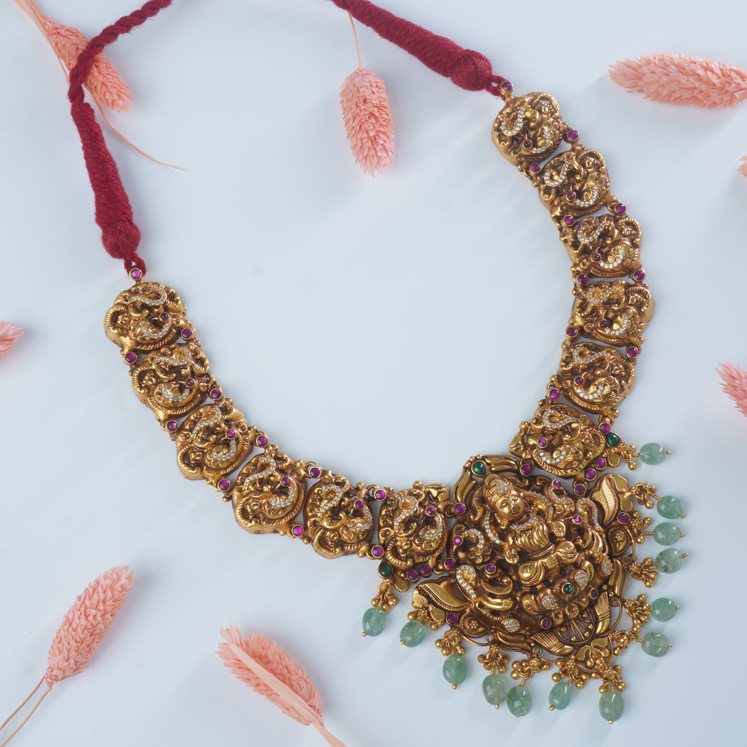Silver Antique Gold Plated Peacock Laxmi Jadau Kundan Necklace