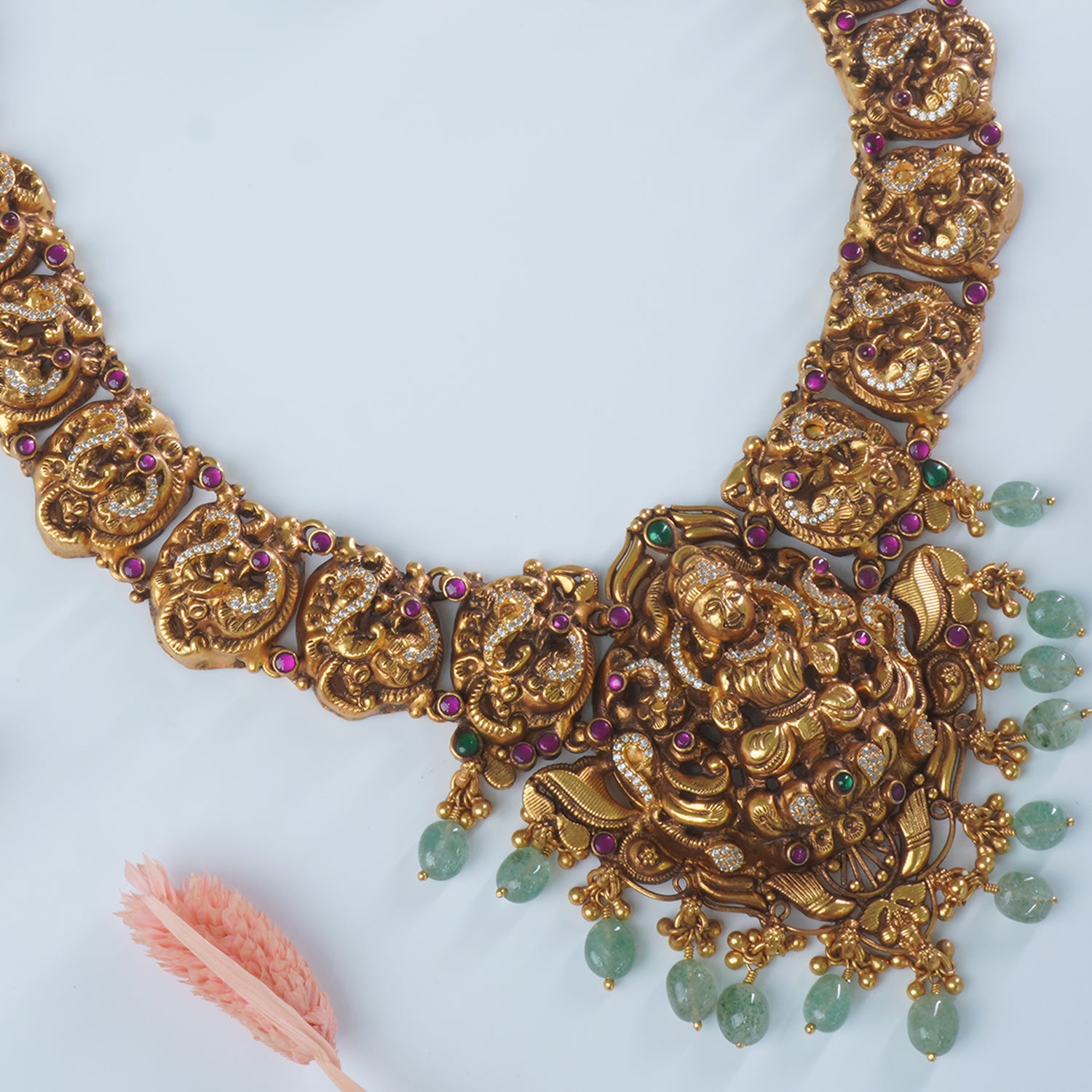 Silver Antique Gold Plated Peacock Laxmi Jadau Kundan Necklace