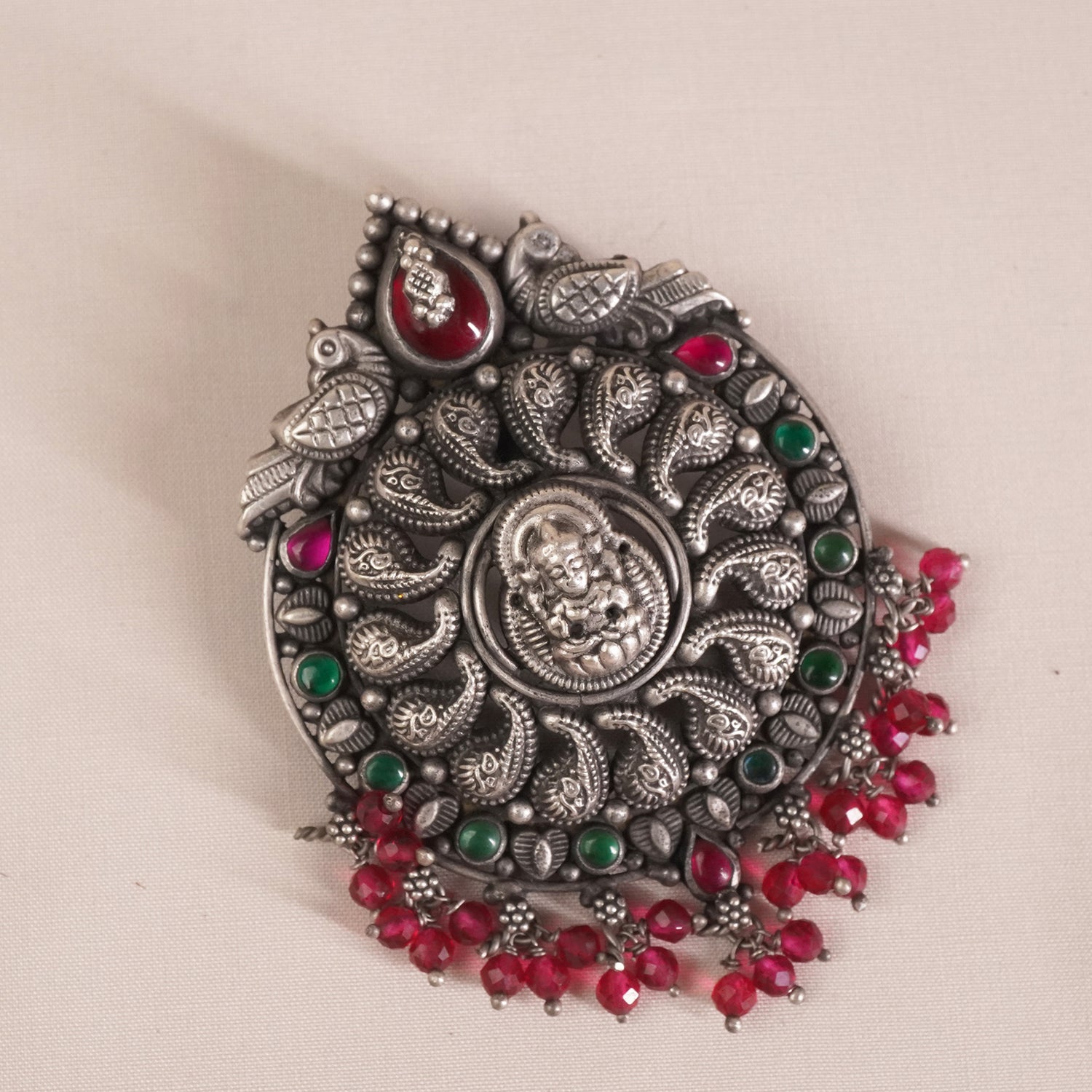 Silver Pendant With Red Crystals