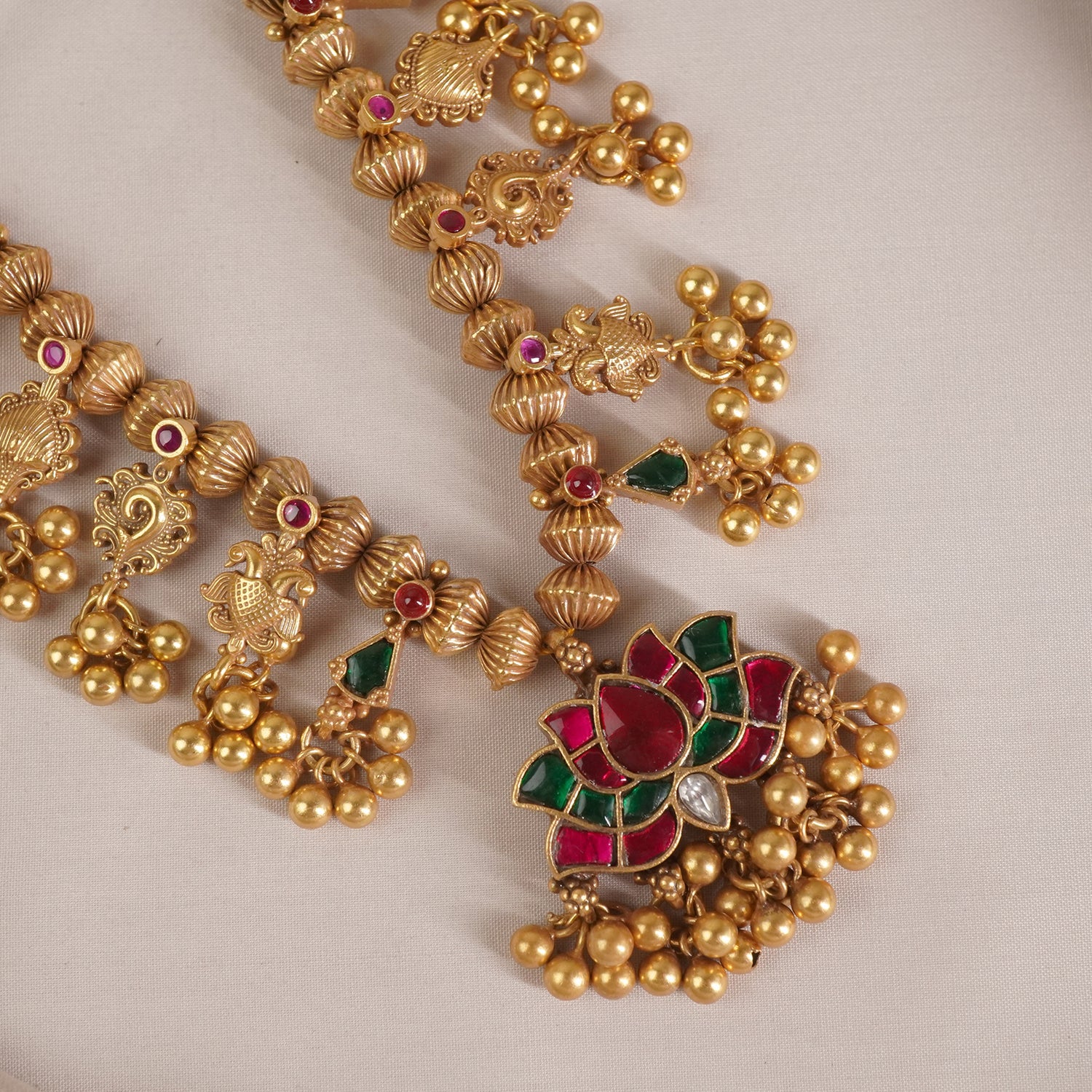 Silver Gold Plated Kolhapuri Kamal Jadau Pendant