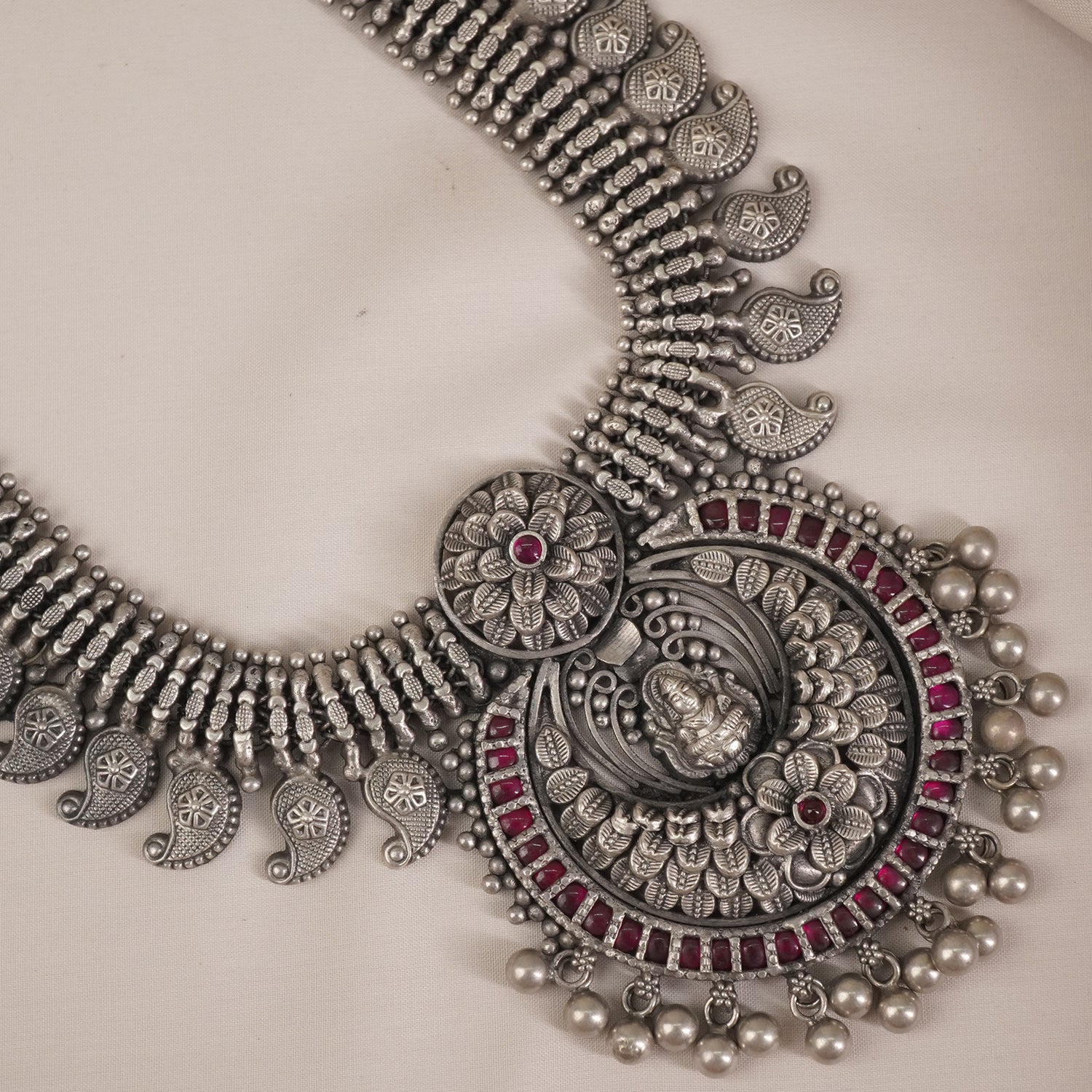 Long kolhapuri Silver Necklace