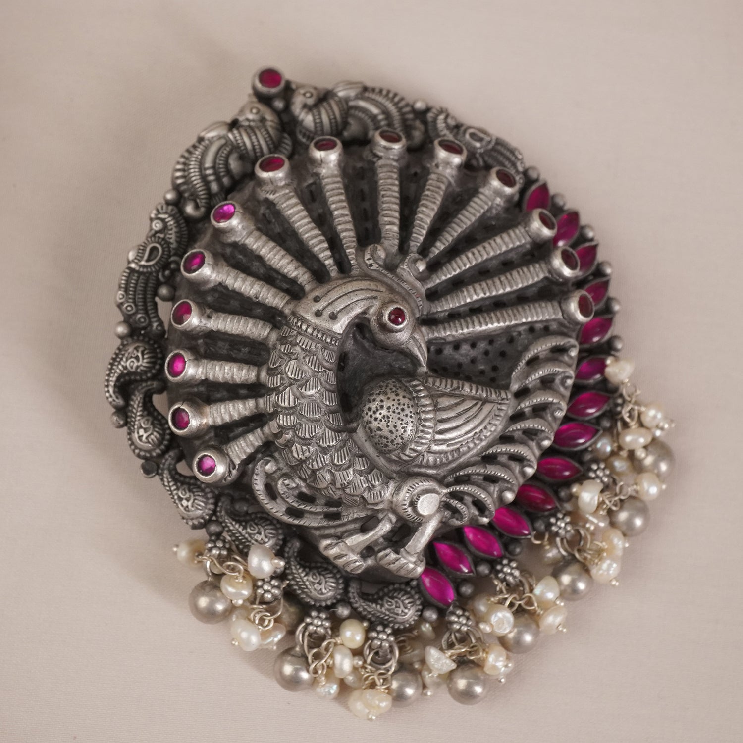 Silver Nakshi Peacock Pendant