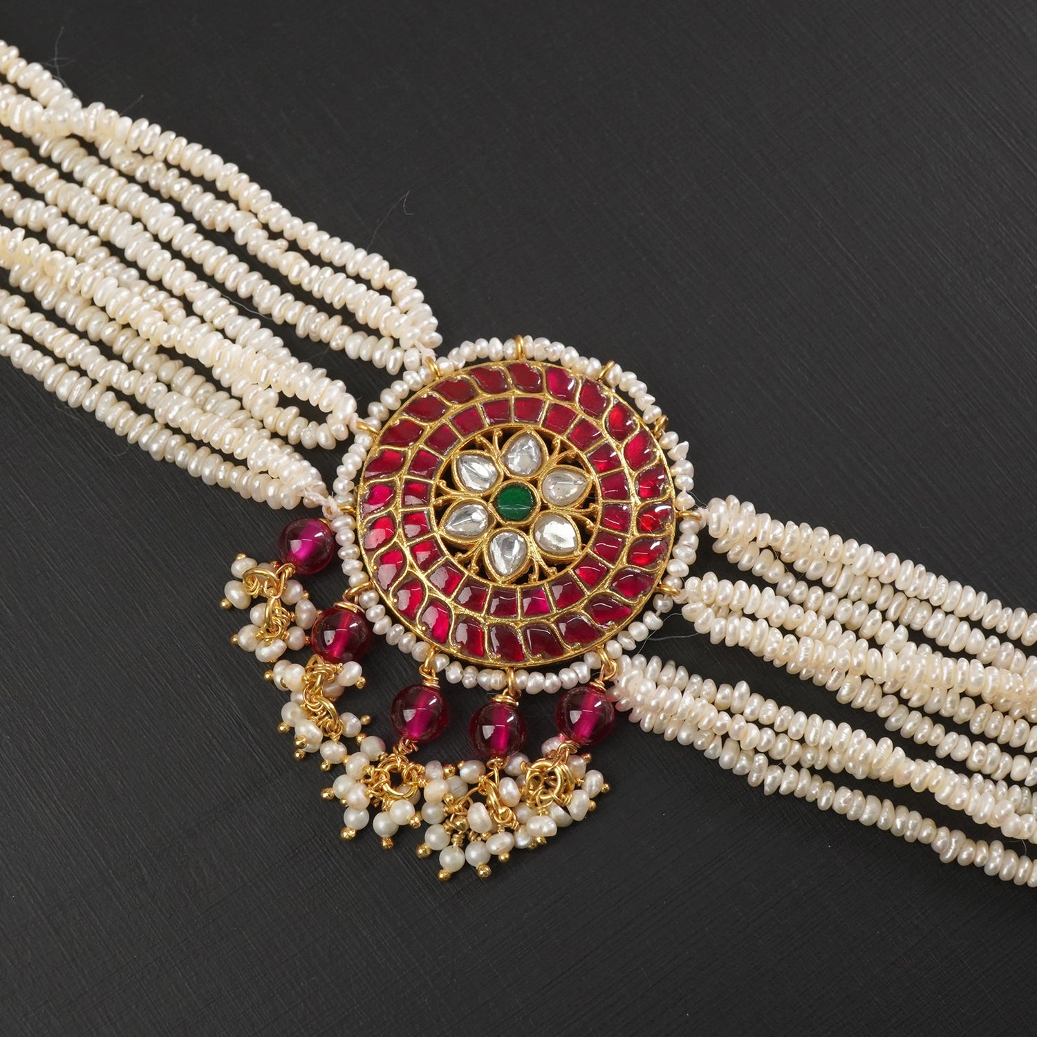 Silver Pearl Kundan Choker Necklace With Pearls