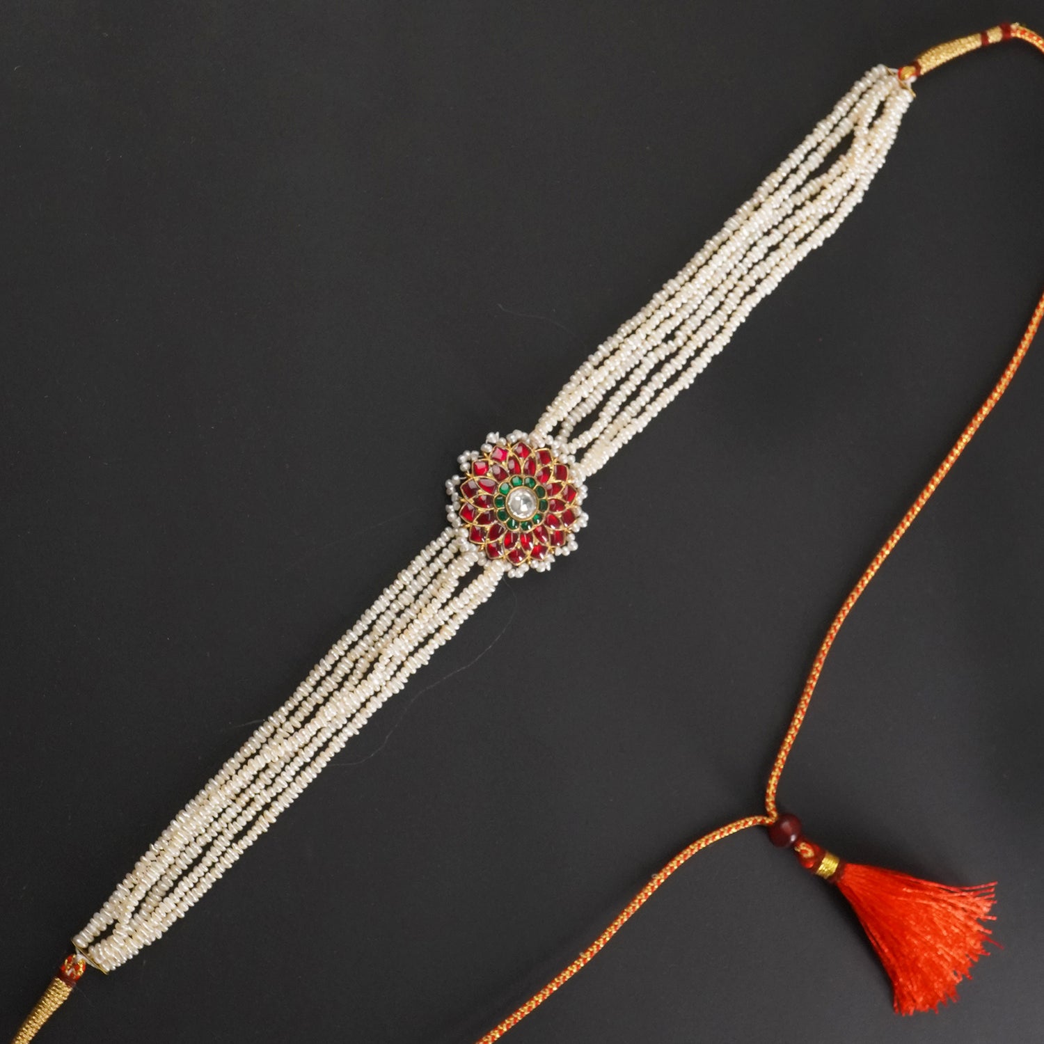 Silver Pearl Kundan Choker With Pearls