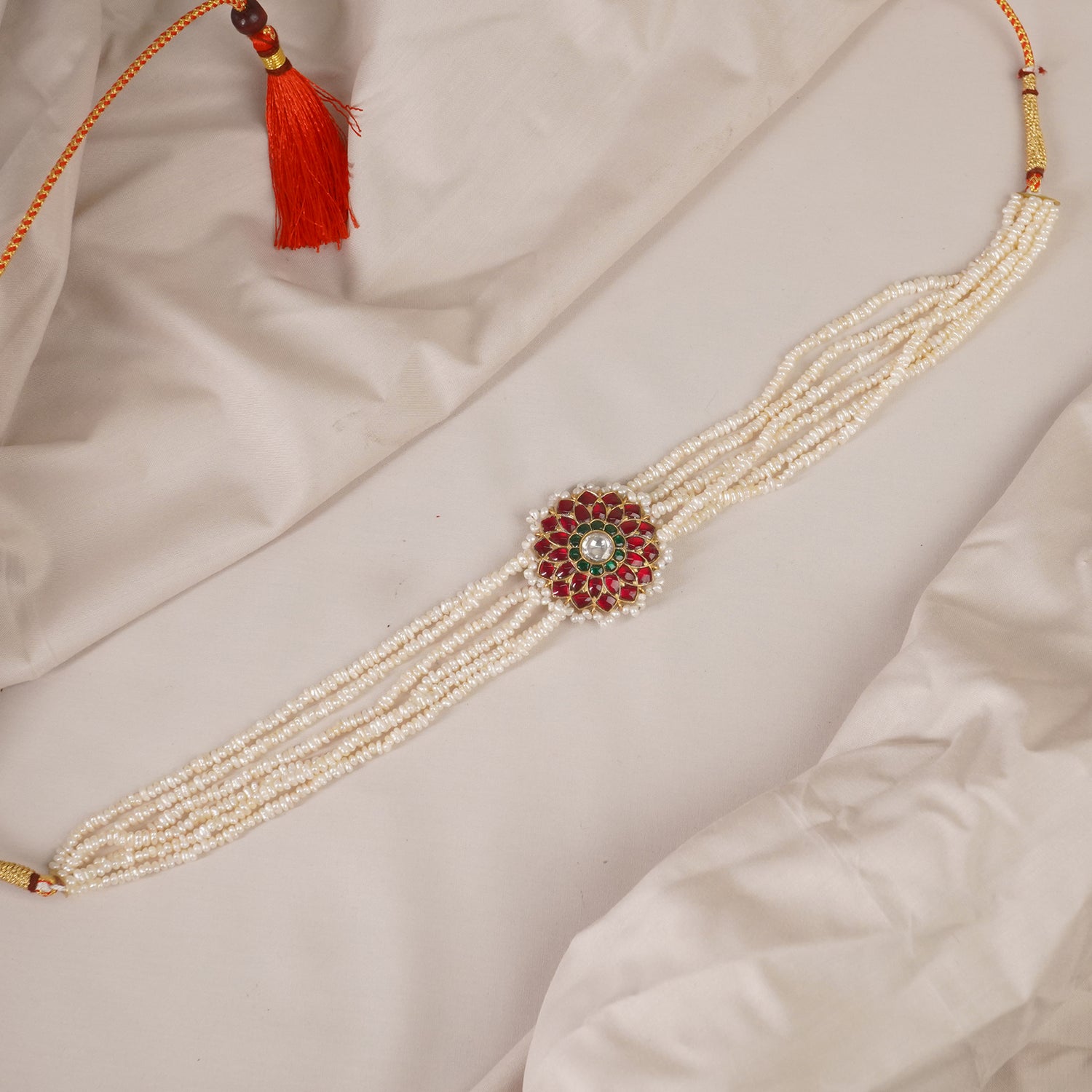 Silver Pearl Kundan Choker With Pearls