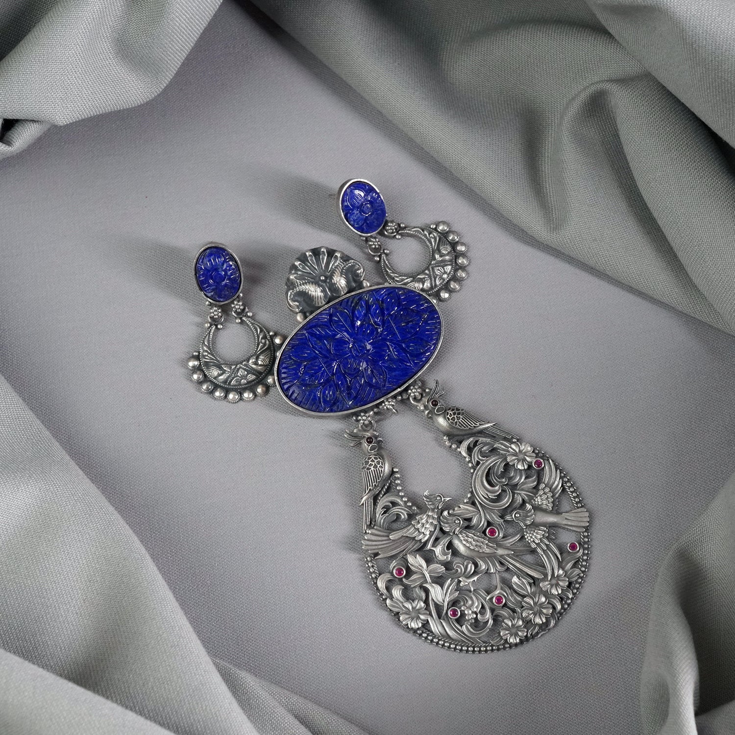 Silver Purple Carving Stone Pendant