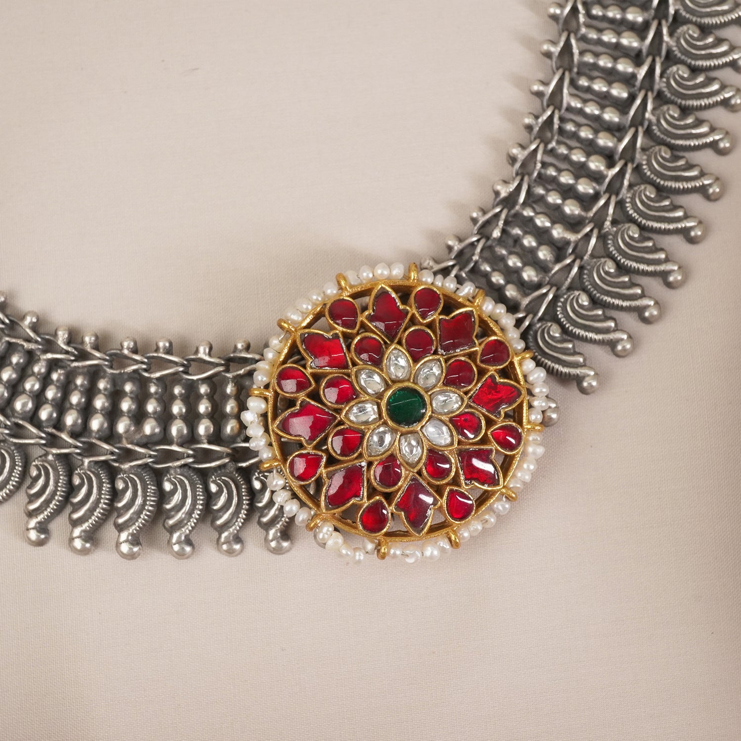 Silver Dual Tone Kundan Necklace