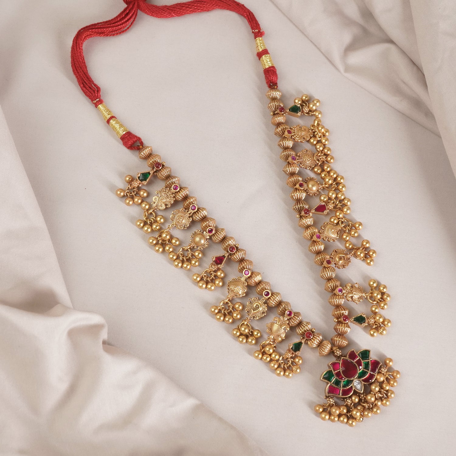 Silver Gold Plated Kolhapuri Kamal Jadau Pendant