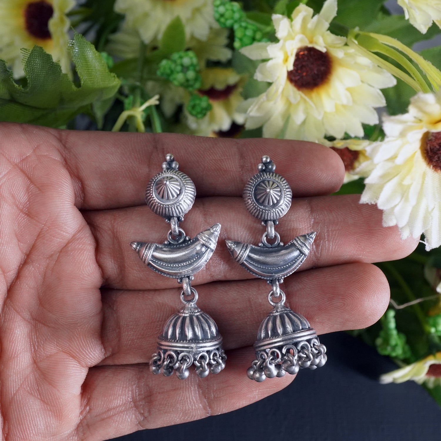 Plain Silver Chandrakor Jhumkas