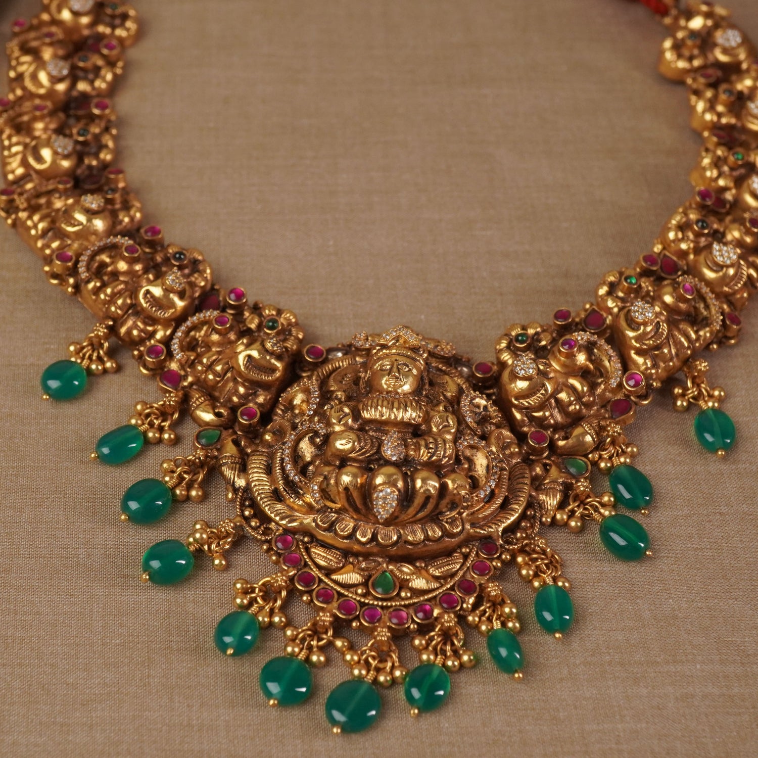 Silver Antique Gold Plated Hathi Laxmi Jadau Kundan Necklace